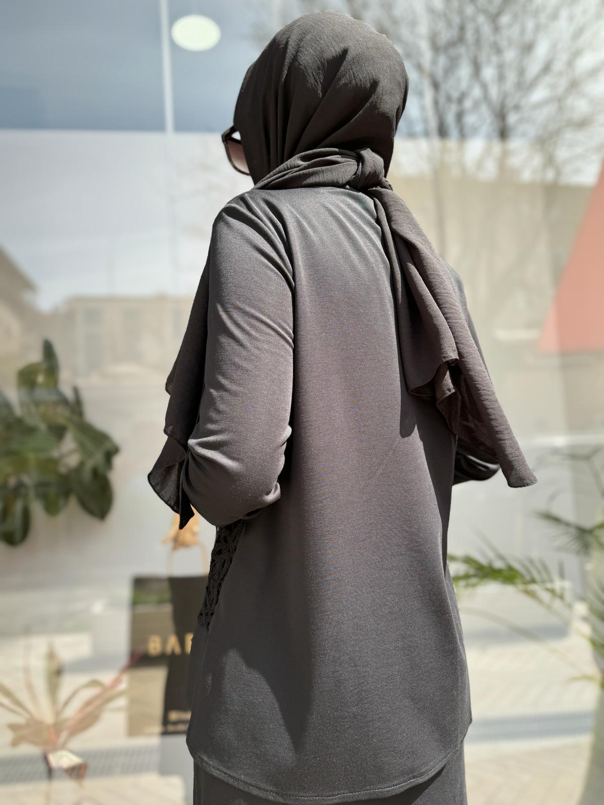 Nurcan Çetin Dantel Detaylı Etekli Tunik Takım Siyah 24479