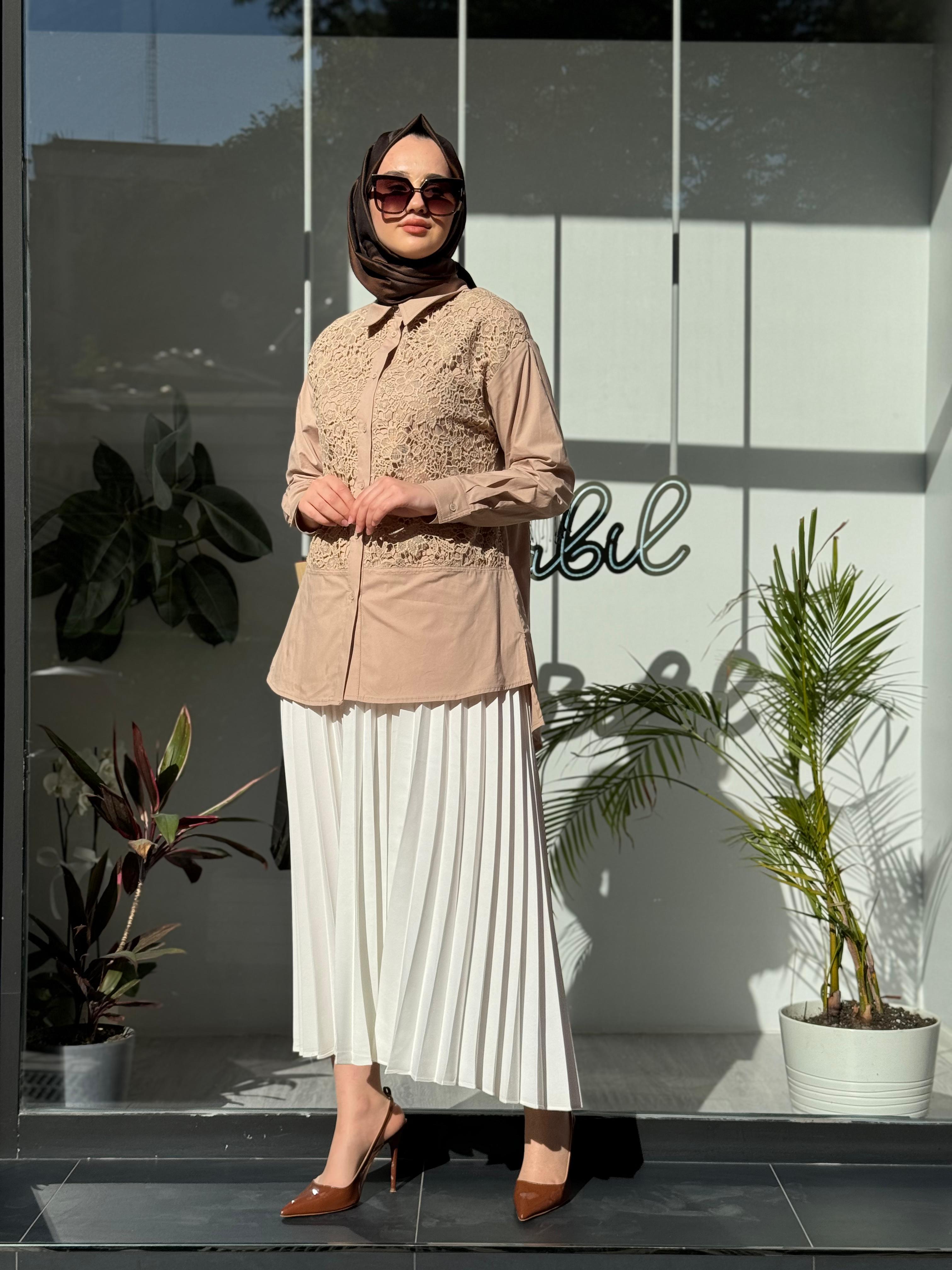 Nurcan Çetin Dantel Detaylı Tunik Bej 24332