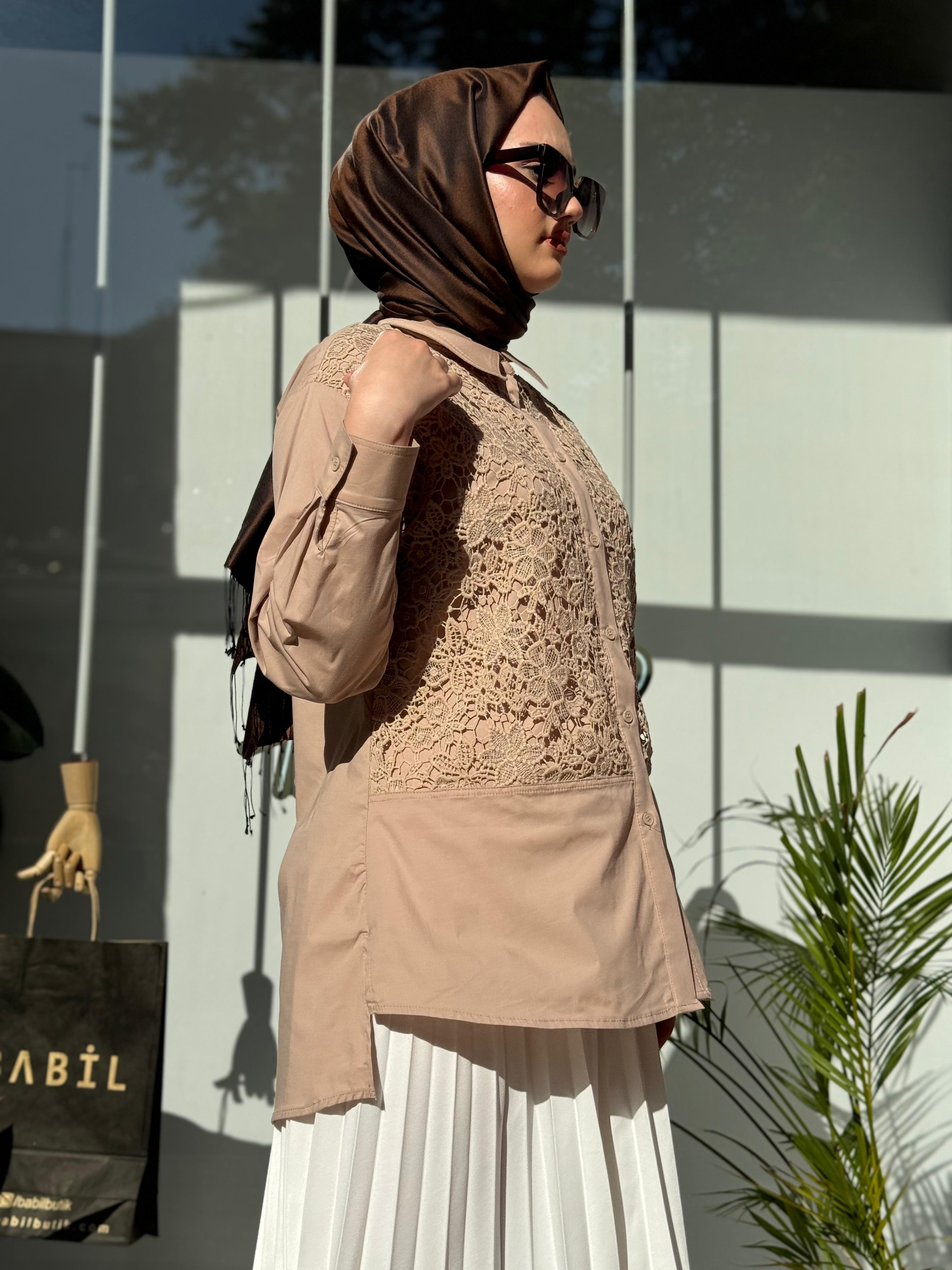 Nurcan Çetin Dantel Detaylı Tunik Bej 24332