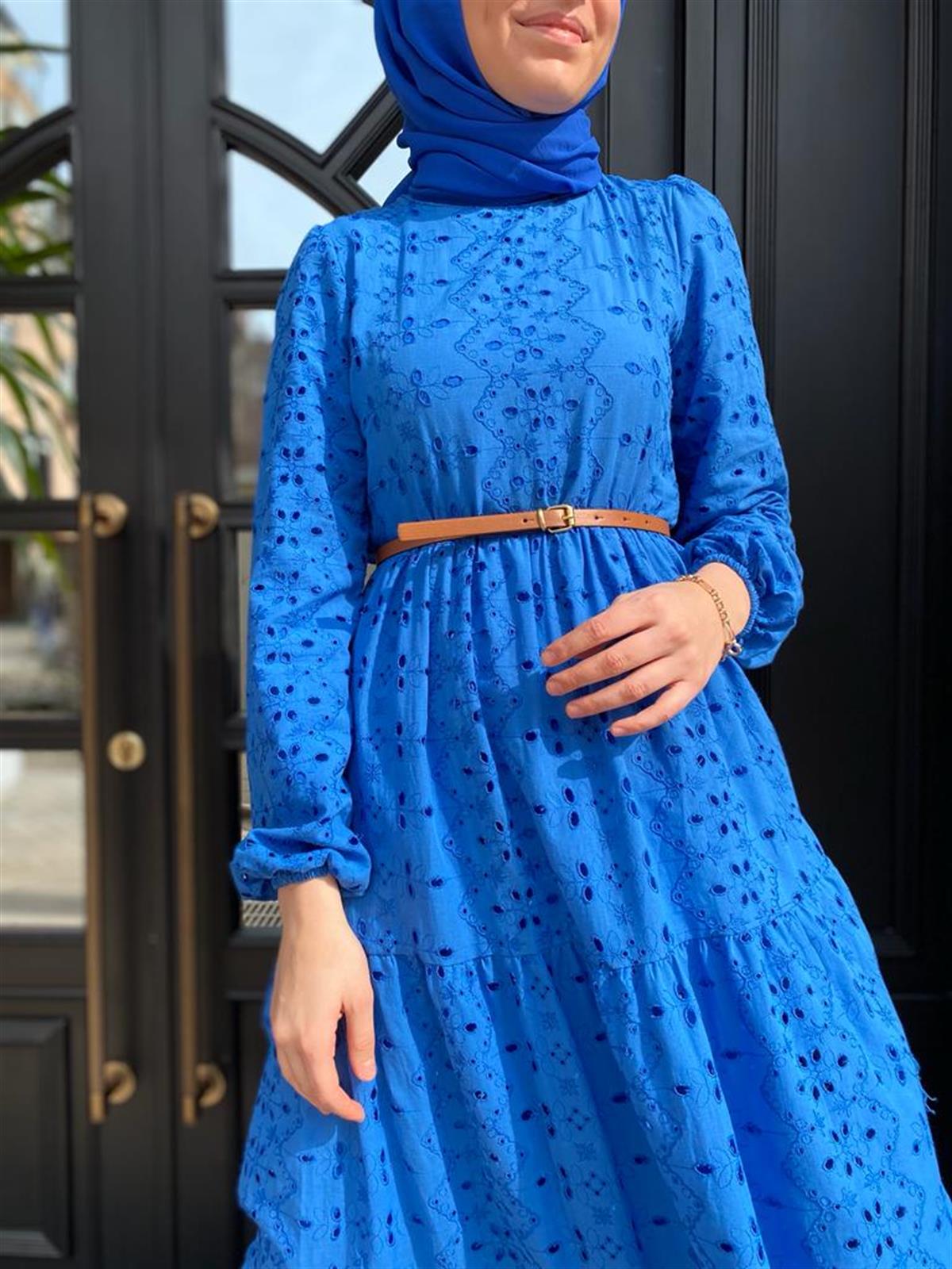 kana　ブルー24サイズ Nurcan Çetin Dantel Elbise Saks 23107 - Babilbutik