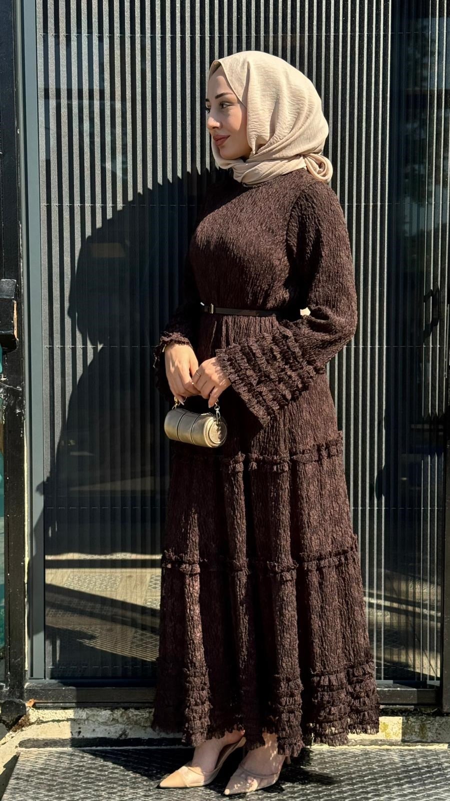 Nurcan Çetin Dantelli Katlı Elbise 26116