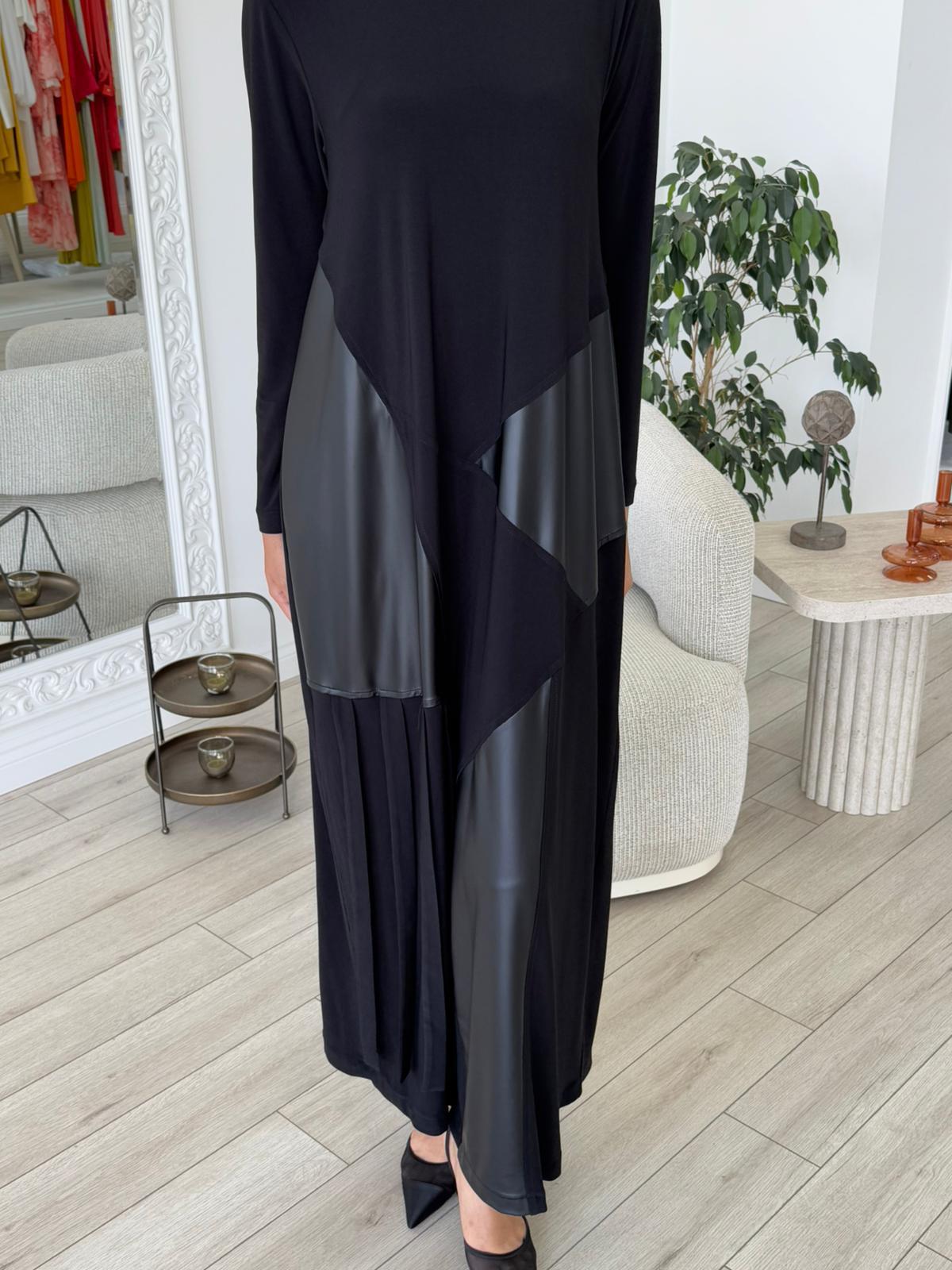 Nurcan Çetin Deri Detaylı Elbise 25180