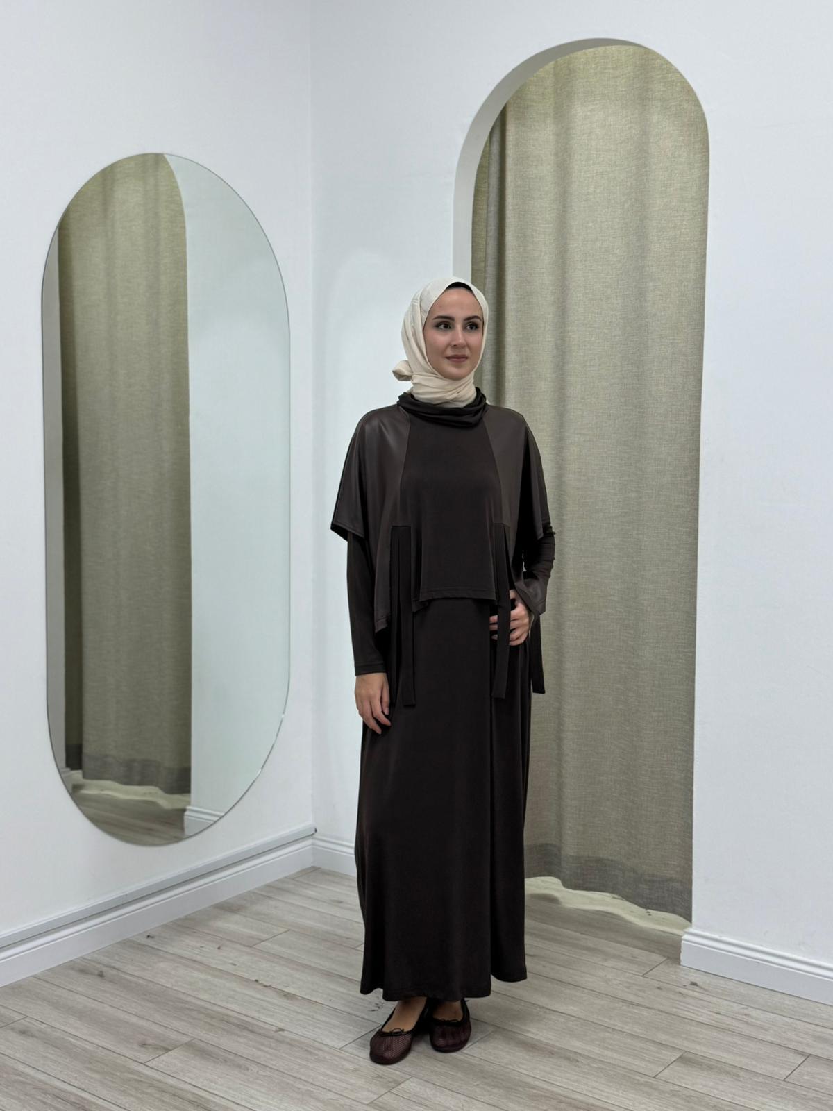 Nurcan Çetin Deri Detaylı Elbise 25623