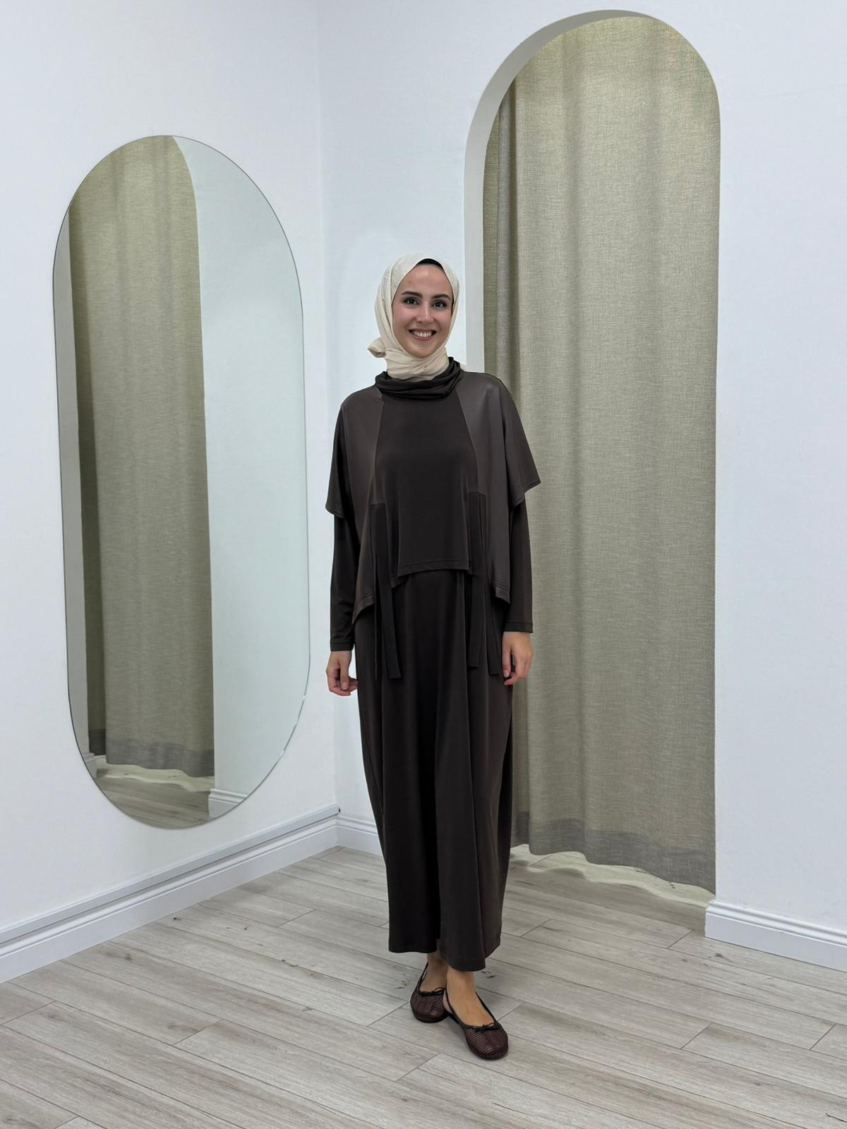 Nurcan Çetin Deri Detaylı Elbise 25623