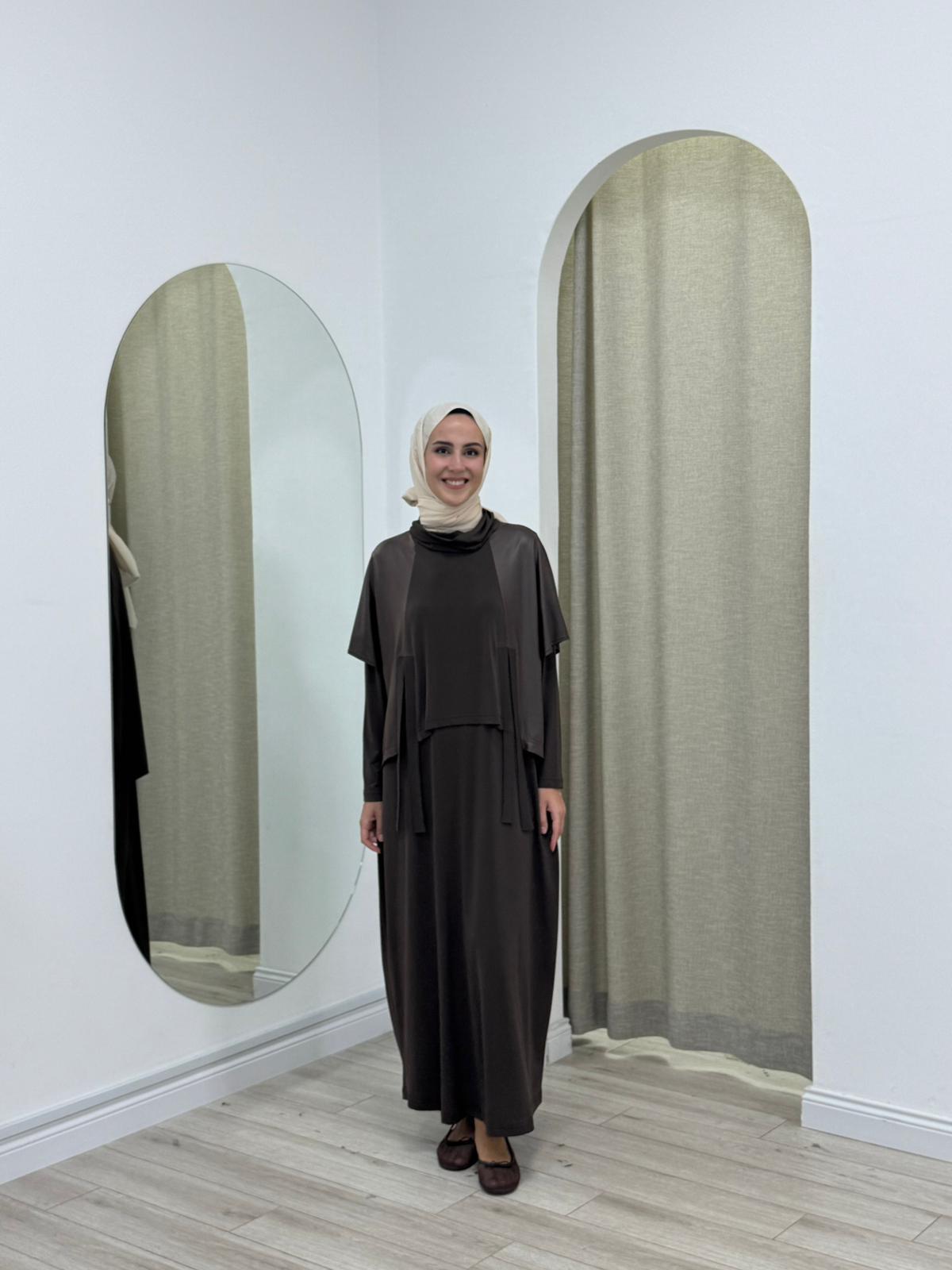 Nurcan Çetin Deri Detaylı Elbise 25623