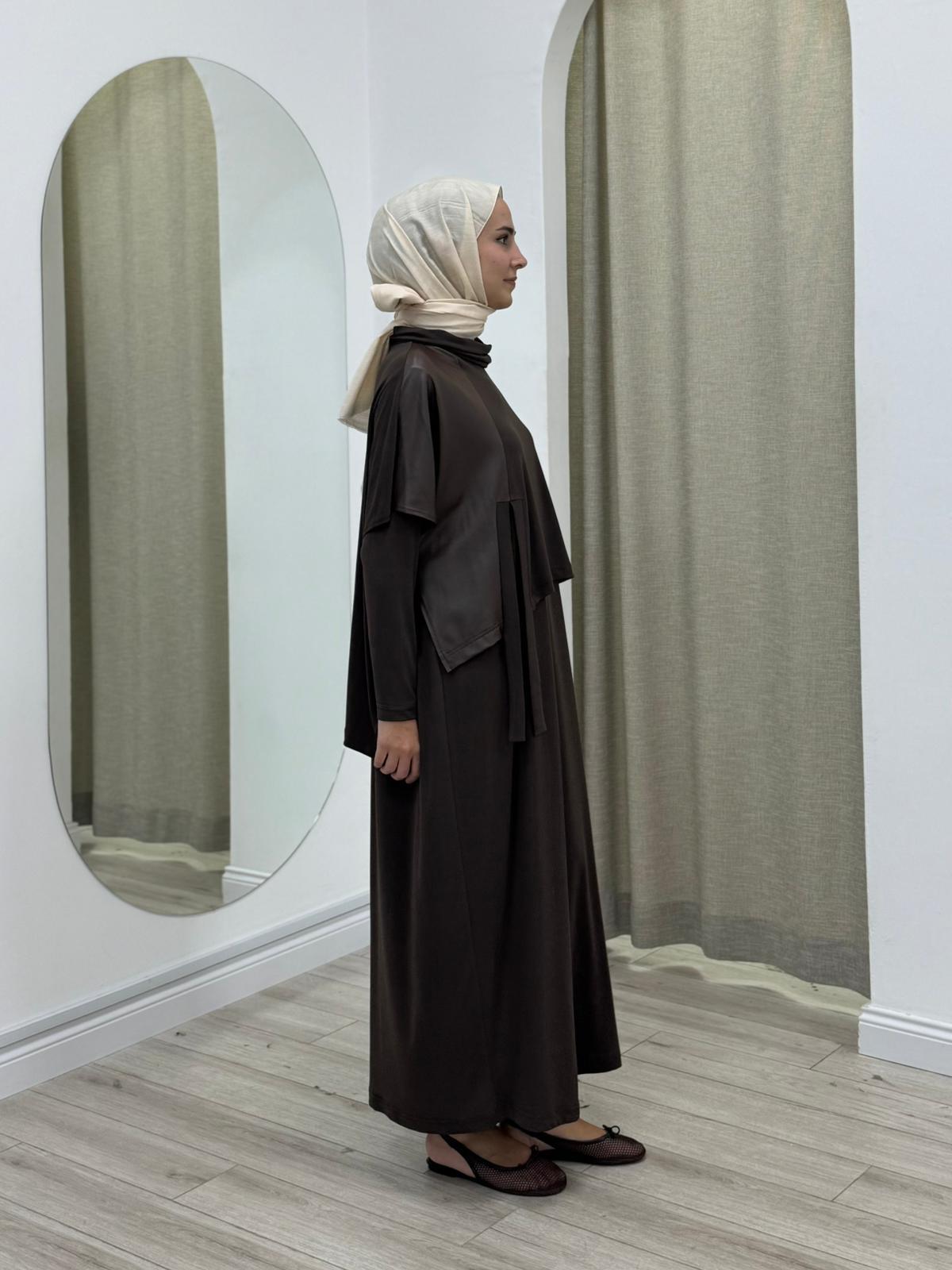 Nurcan Çetin Deri Detaylı Elbise 25623