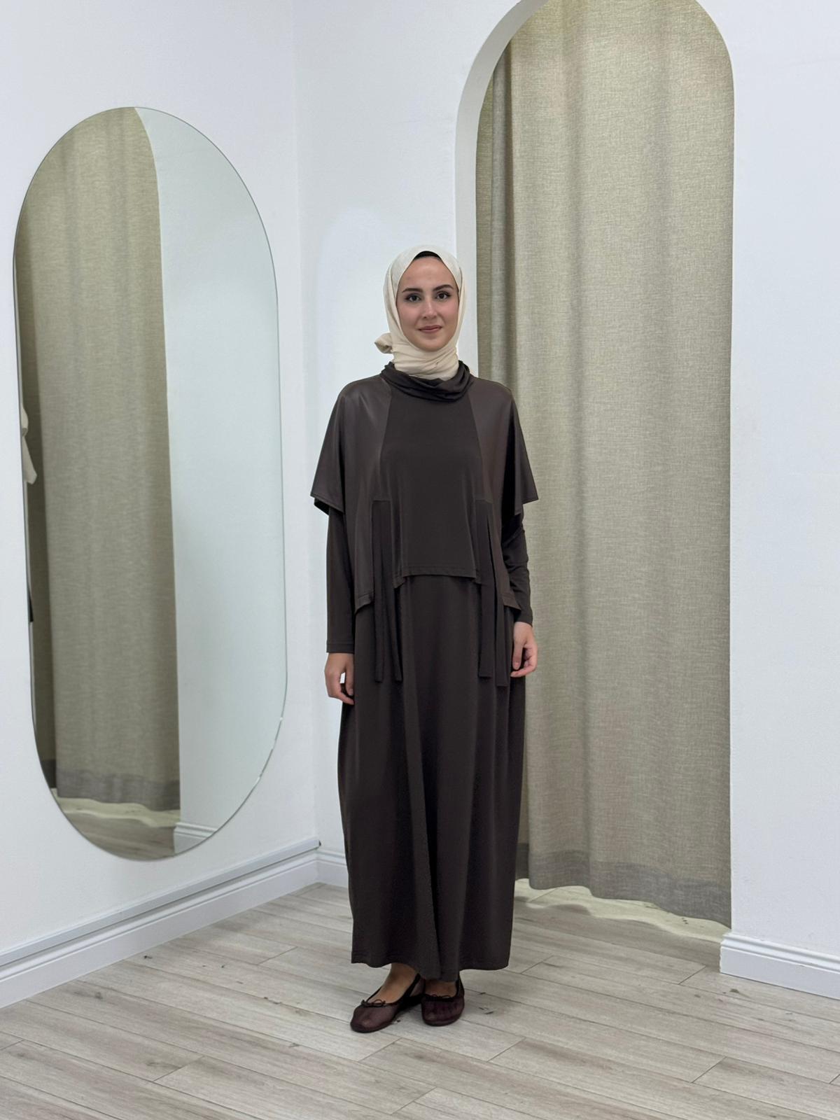 Nurcan Çetin Deri Detaylı Elbise 25623