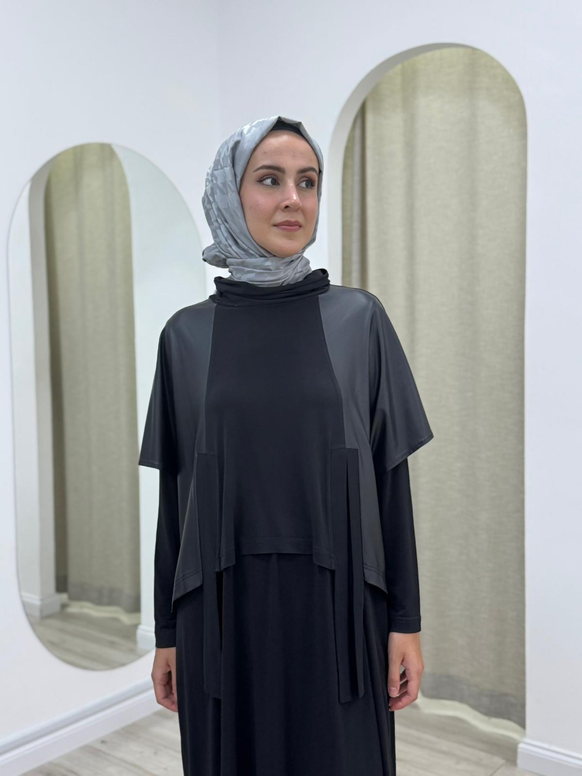 Nurcan Çetin Deri Detaylı Elbise 25623