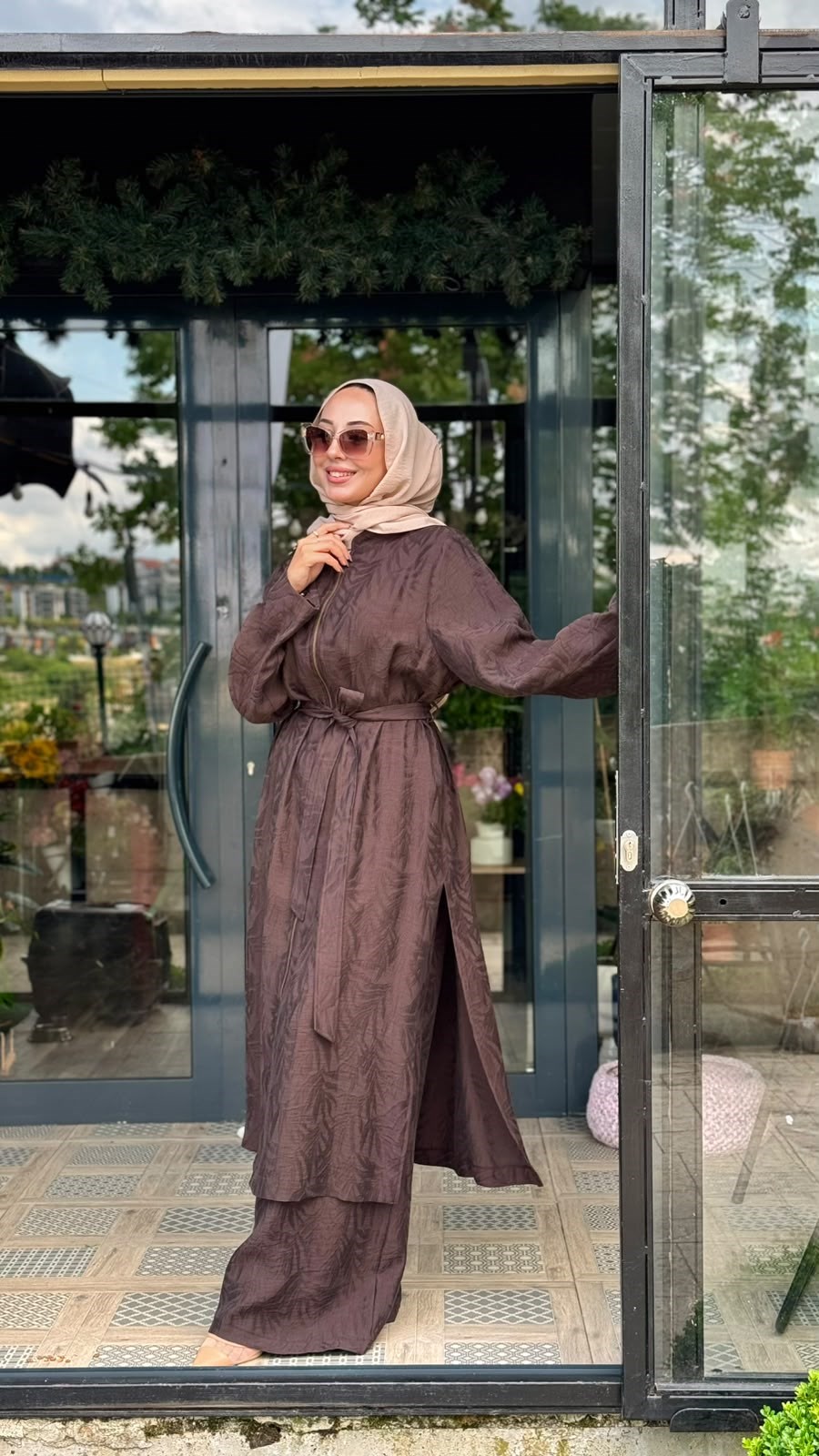 Nurcan Çetin Desenli Fermuarlı Pantolonlu Takım 26462