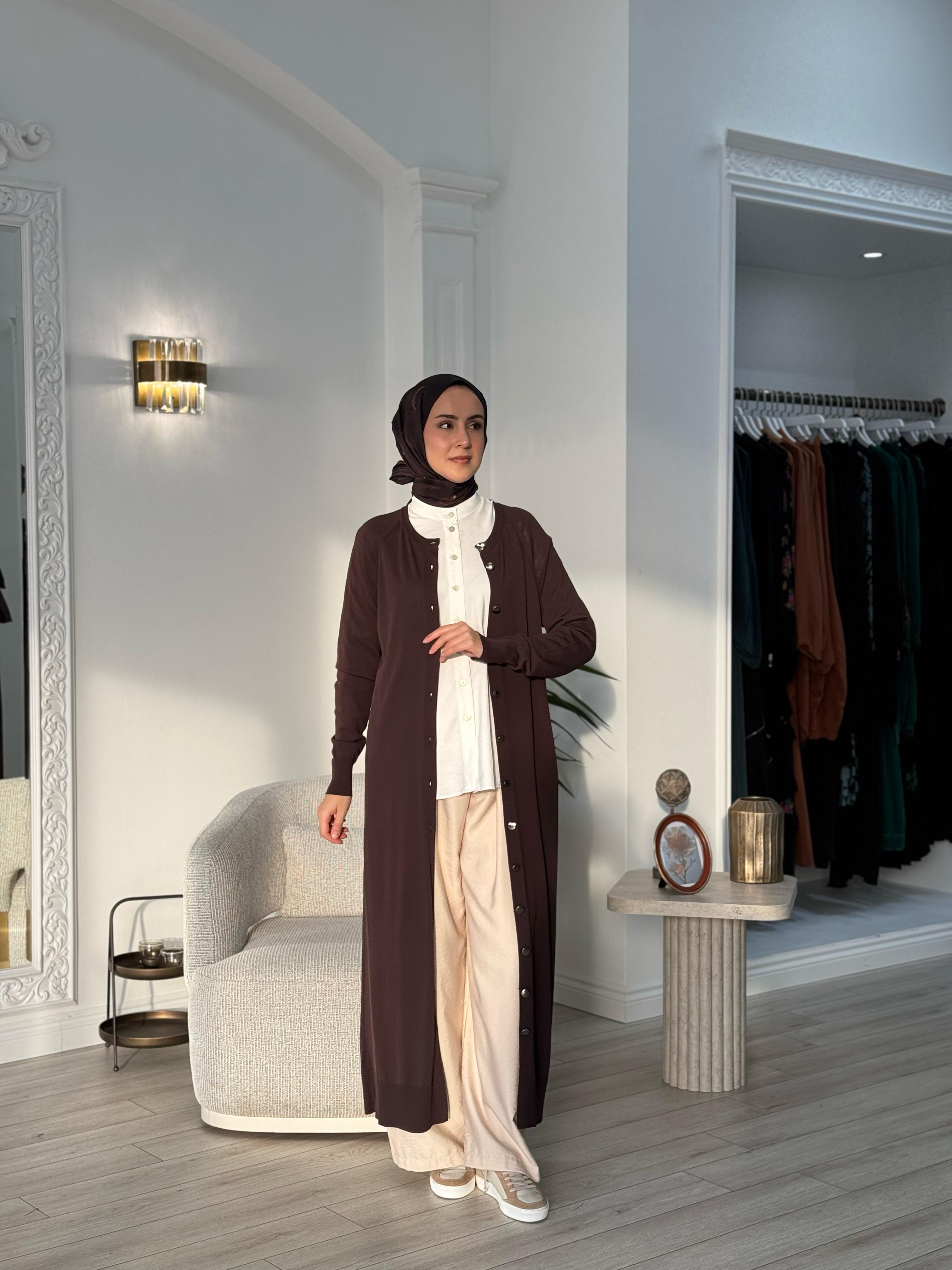 Nurcan Çetin Düğme Detaylı Triko Hırka Kahve n024