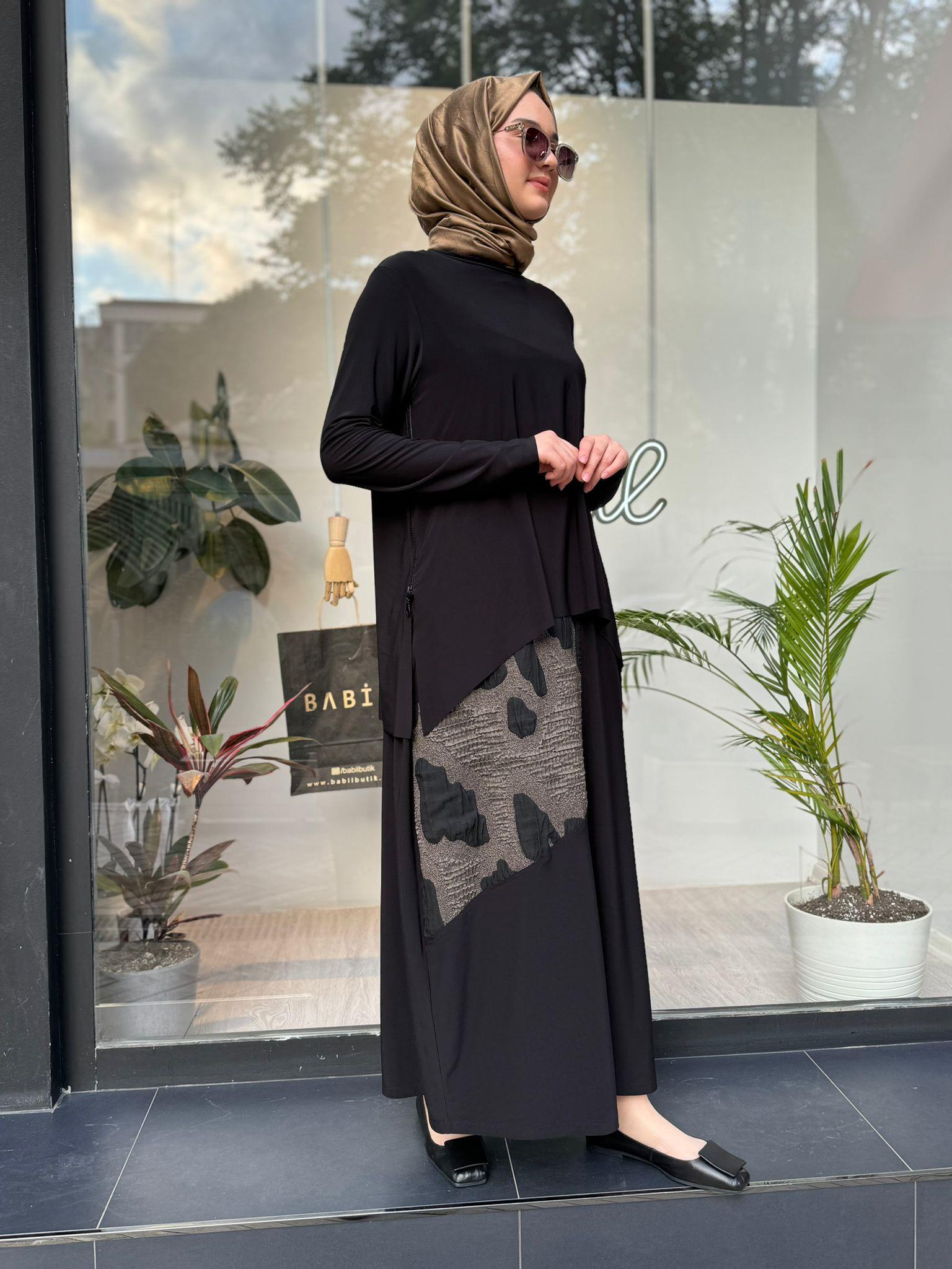 Nurcan Çetin Etekli Takım Siyah 24466