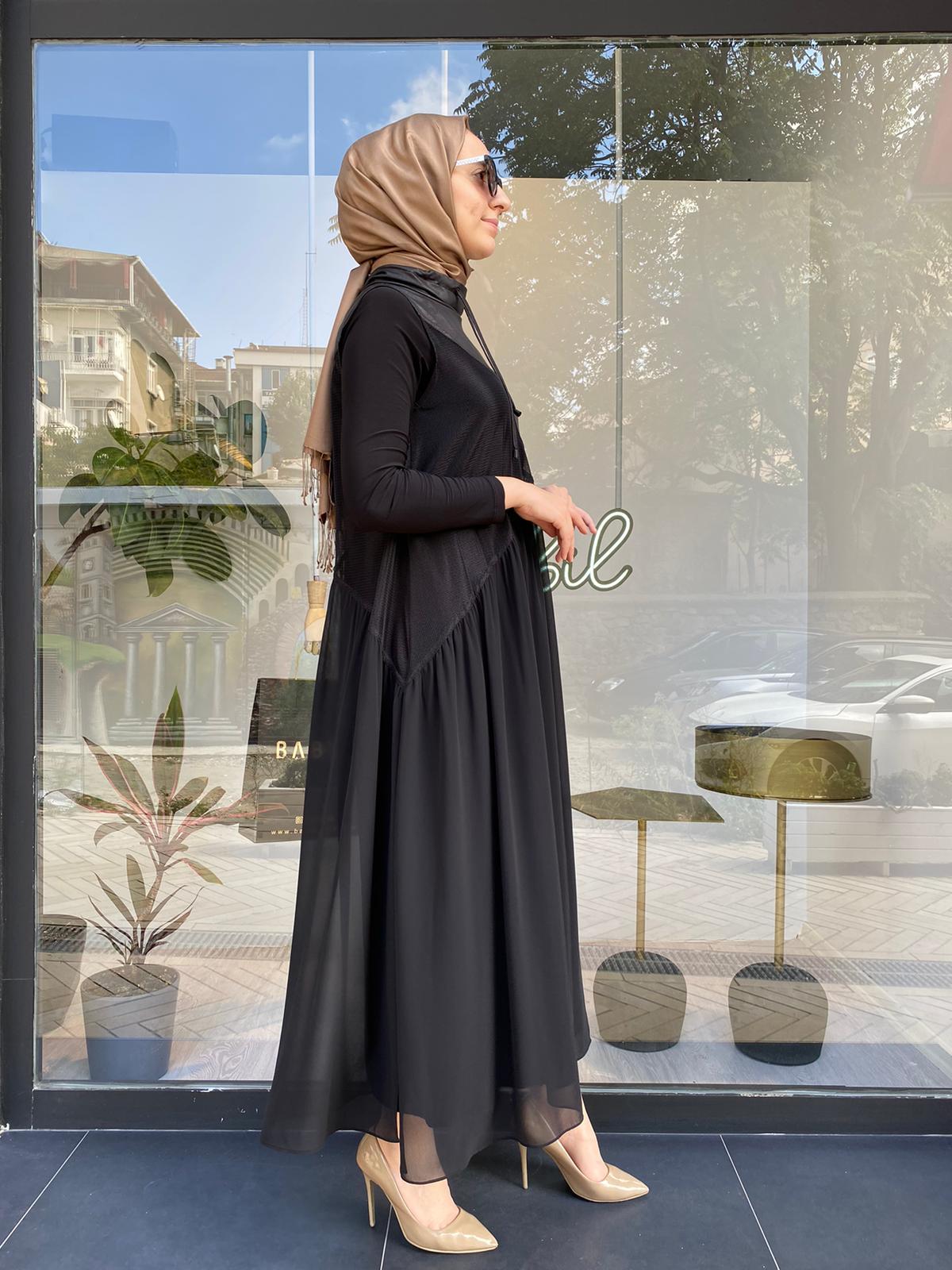 Nurcan Çetin File İkili Elbise Siyah 24122