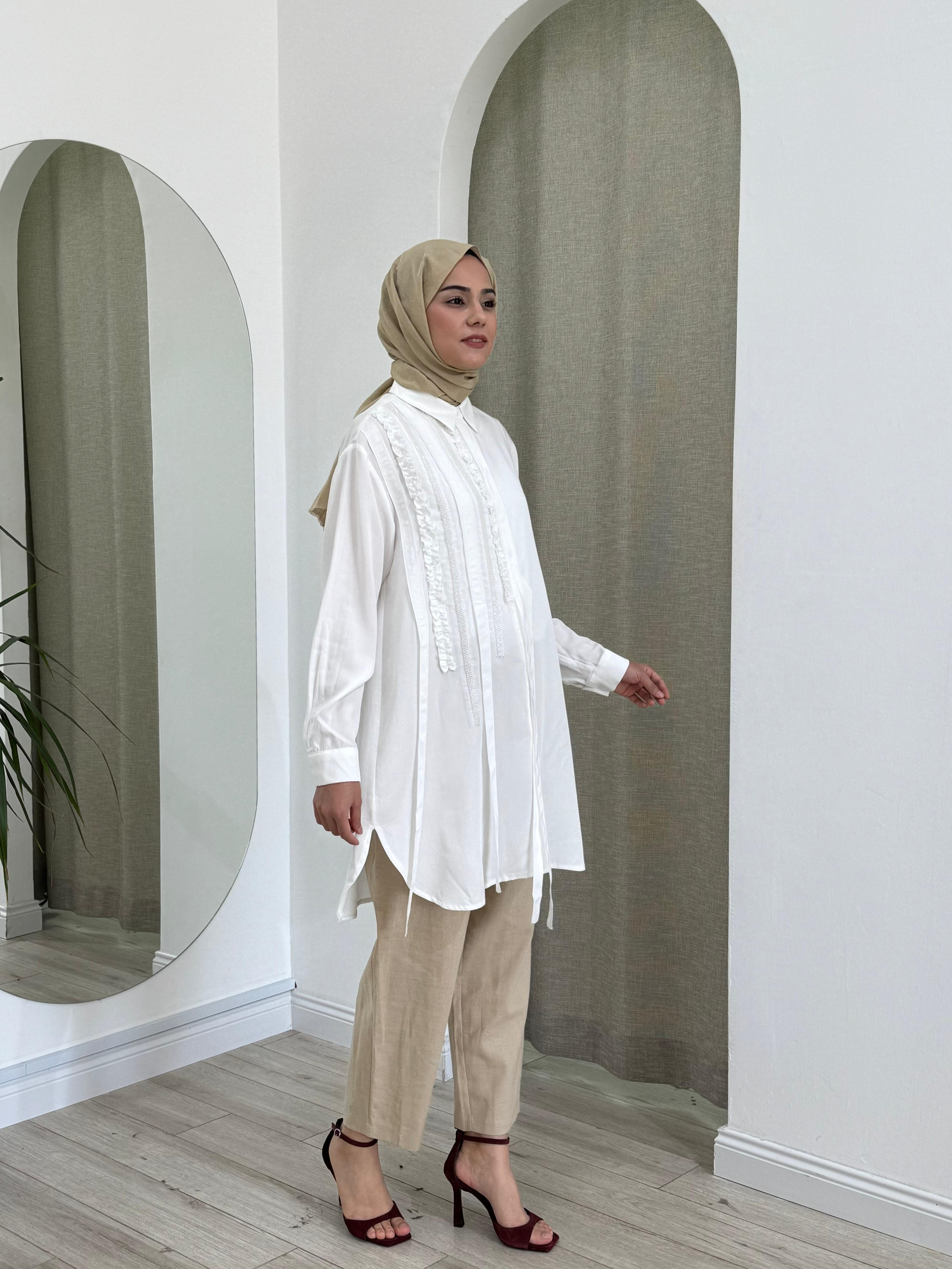 Nurcan Çetin Fırfır Detaylı Gömlek 25206