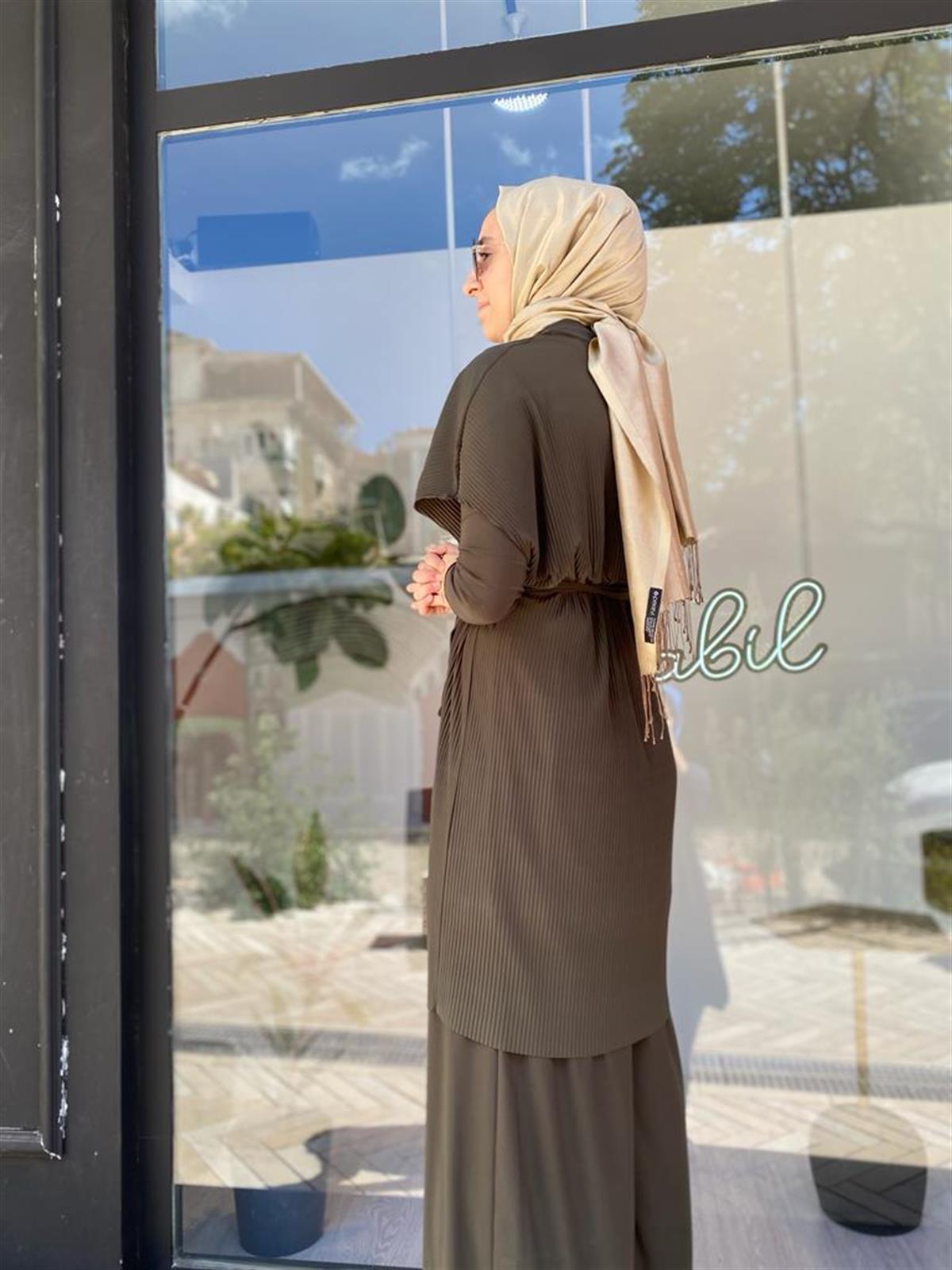 Nurcan Çetin Fitil Görünümlü Bol Paça Pantolon Takım 23434