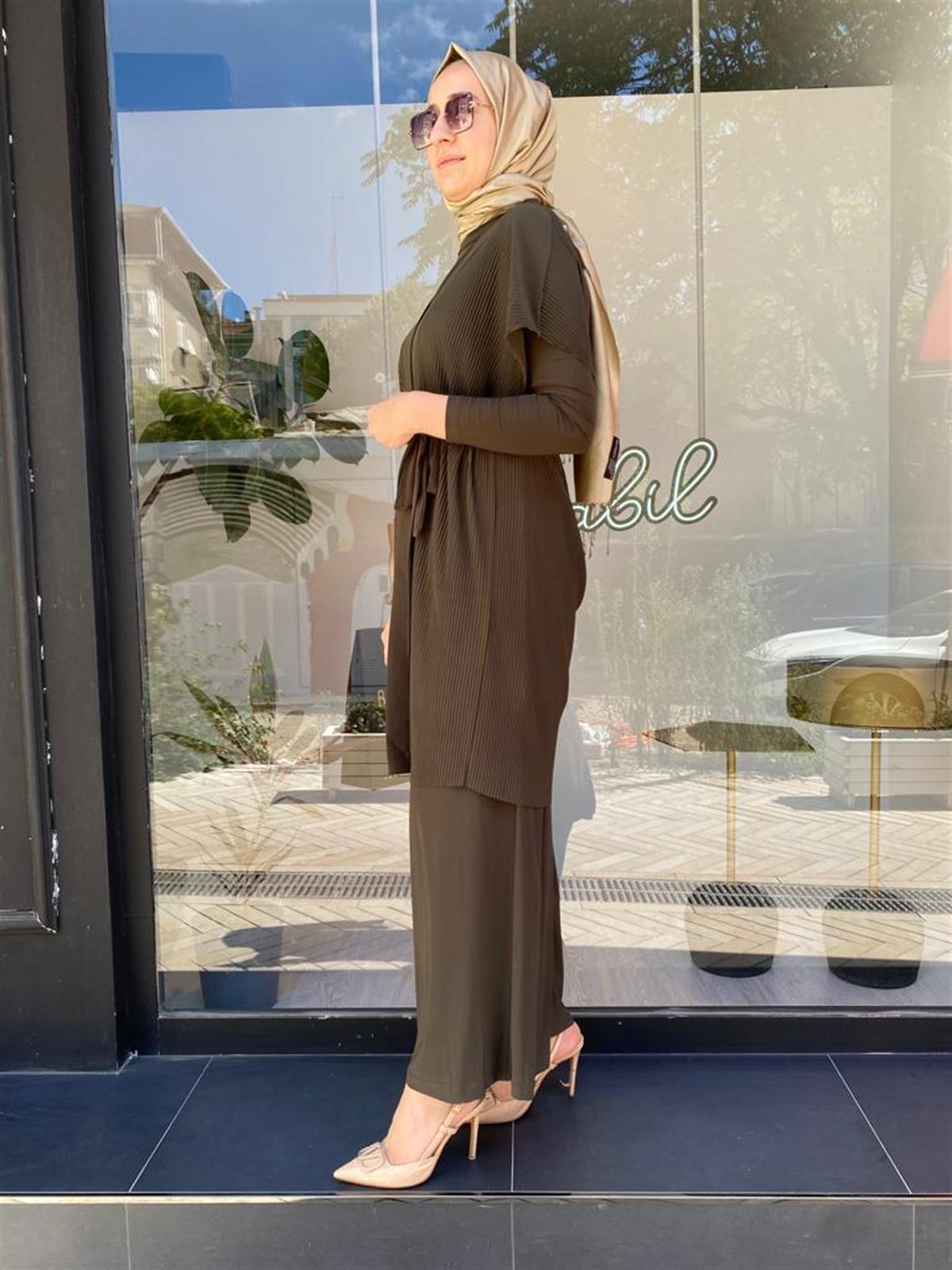 Nurcan Çetin Fitil Görünümlü Bol Paça Pantolon Takım 23434