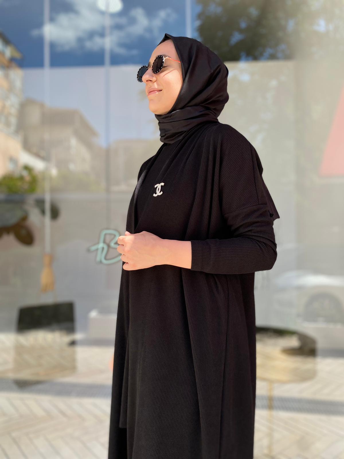 Nurcan Çetin Fitilli Triko Hırka Siyah 24711
