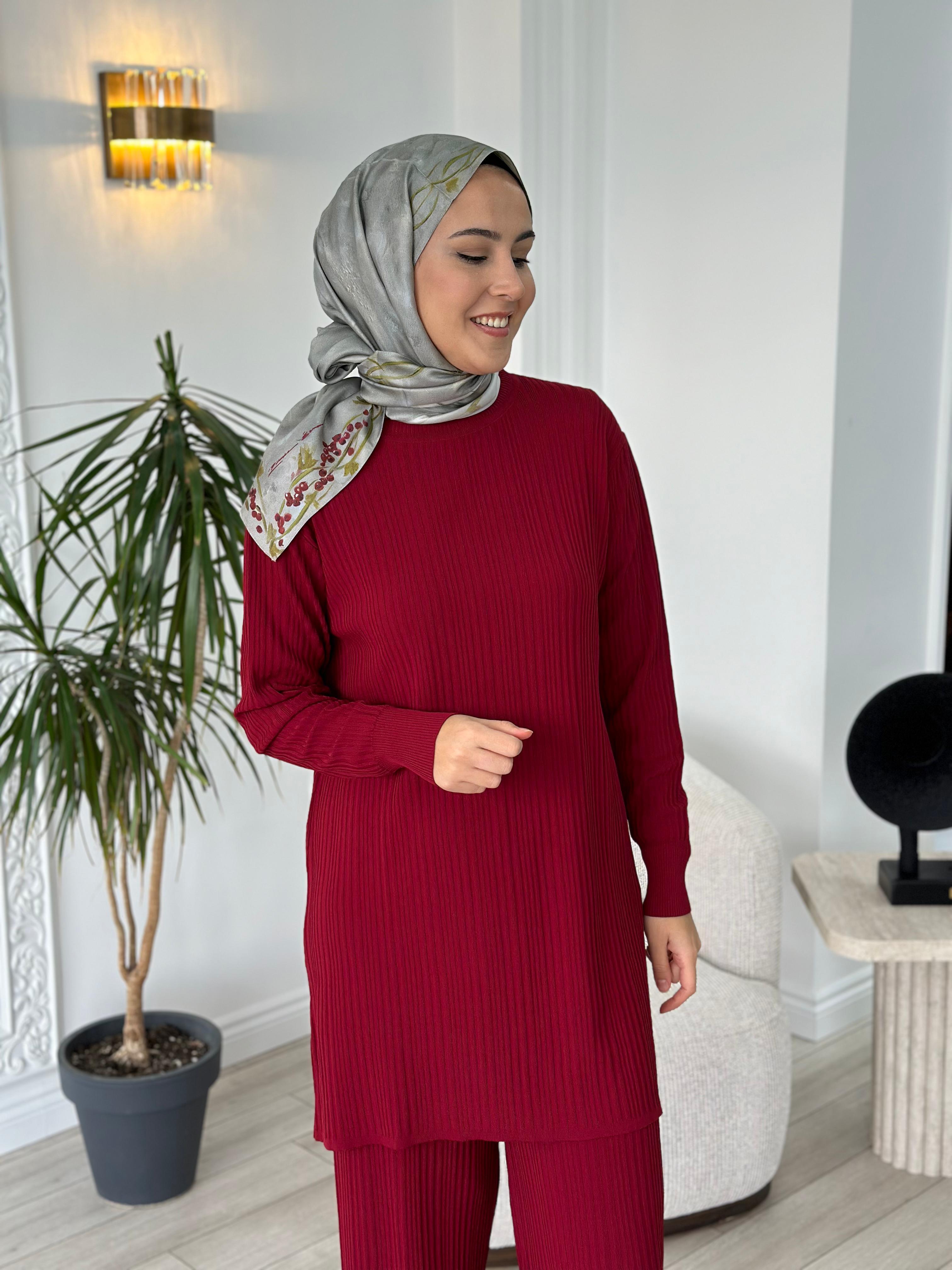 Nurcan Çetin Fitilli Triko Takım Bordo NÇ012