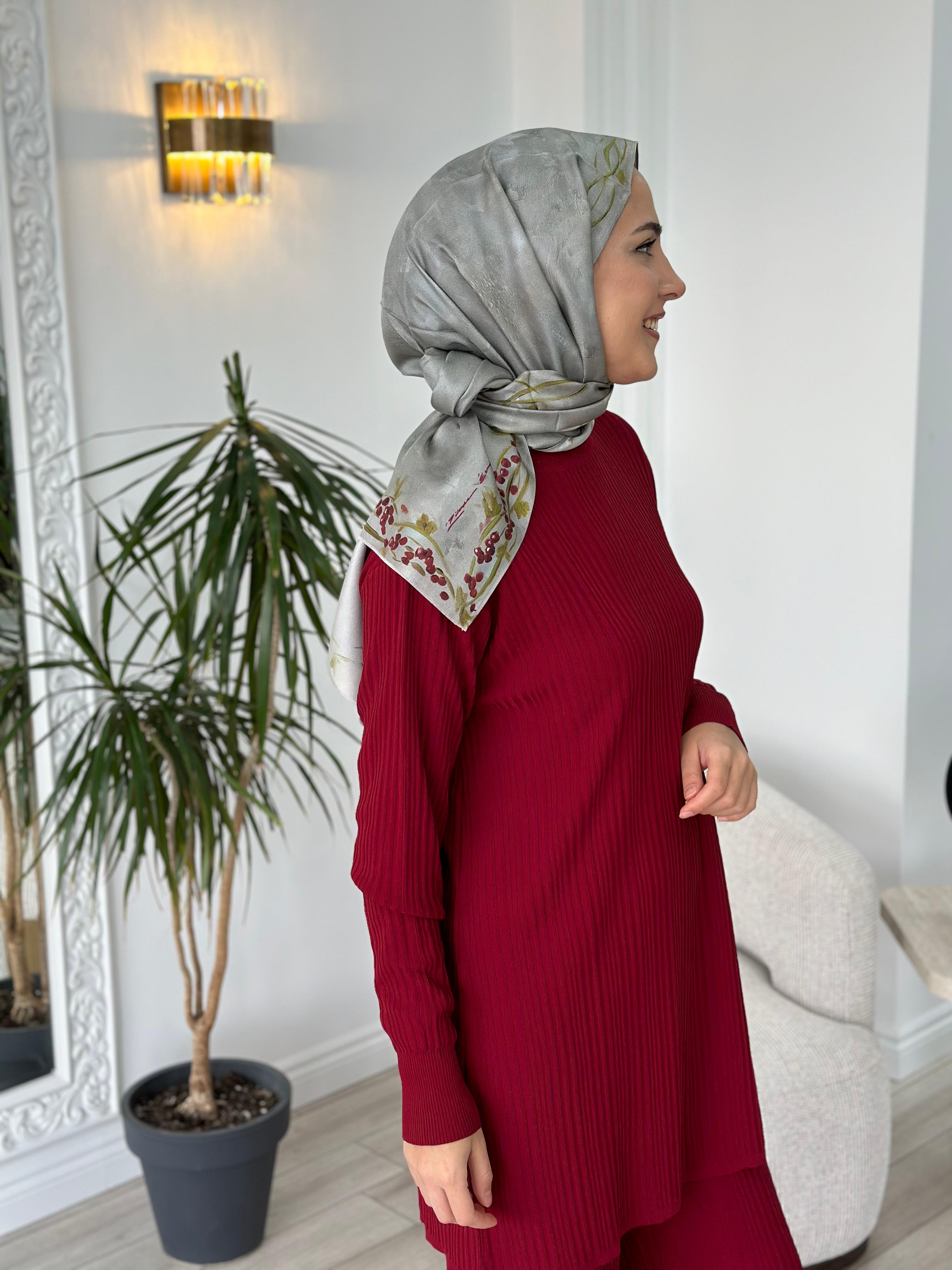 Nurcan Çetin Fitilli Triko Takım Bordo NÇ012
