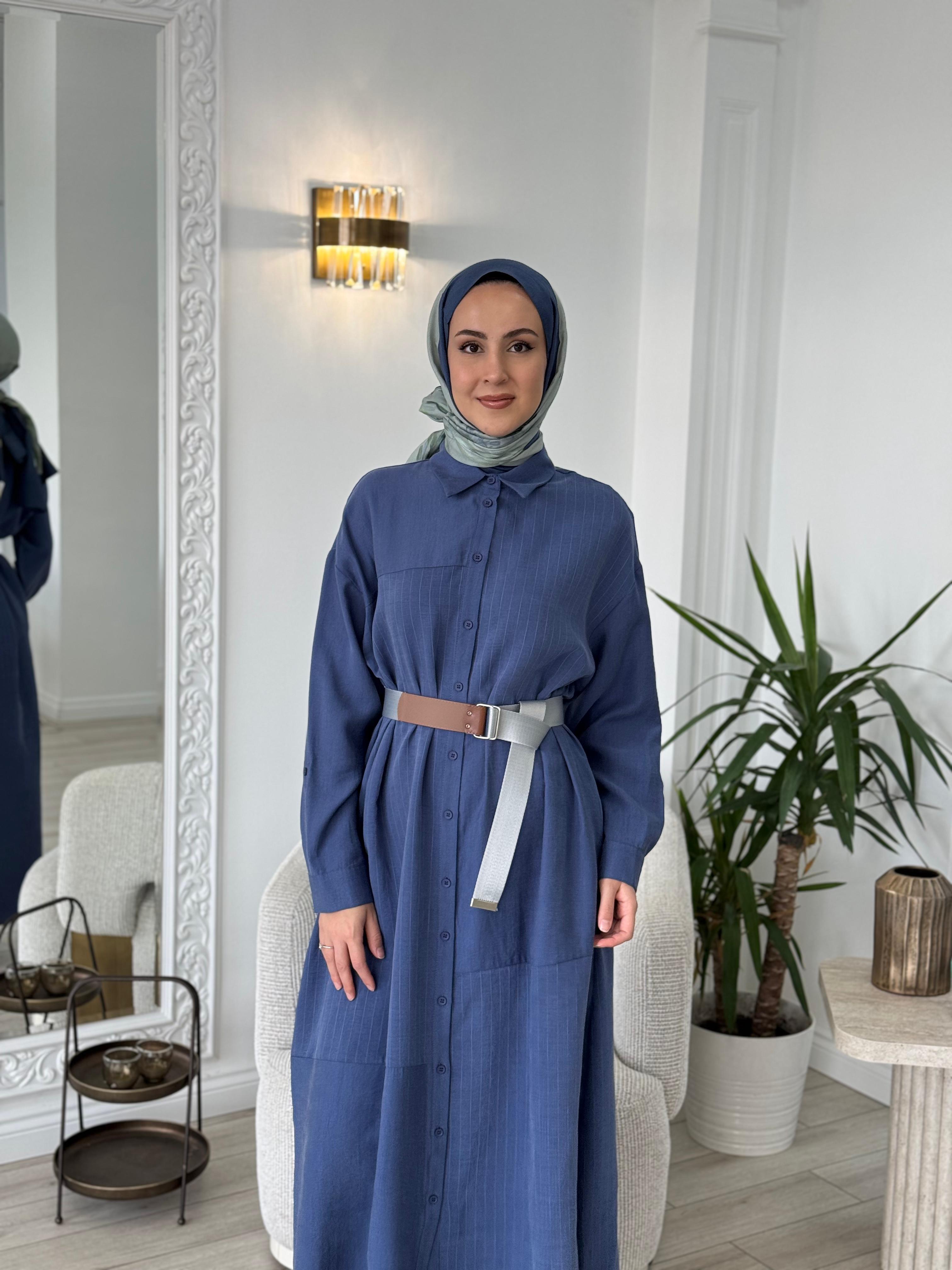 Nurcan Çetin Gömlek Elbise İndigo 25242