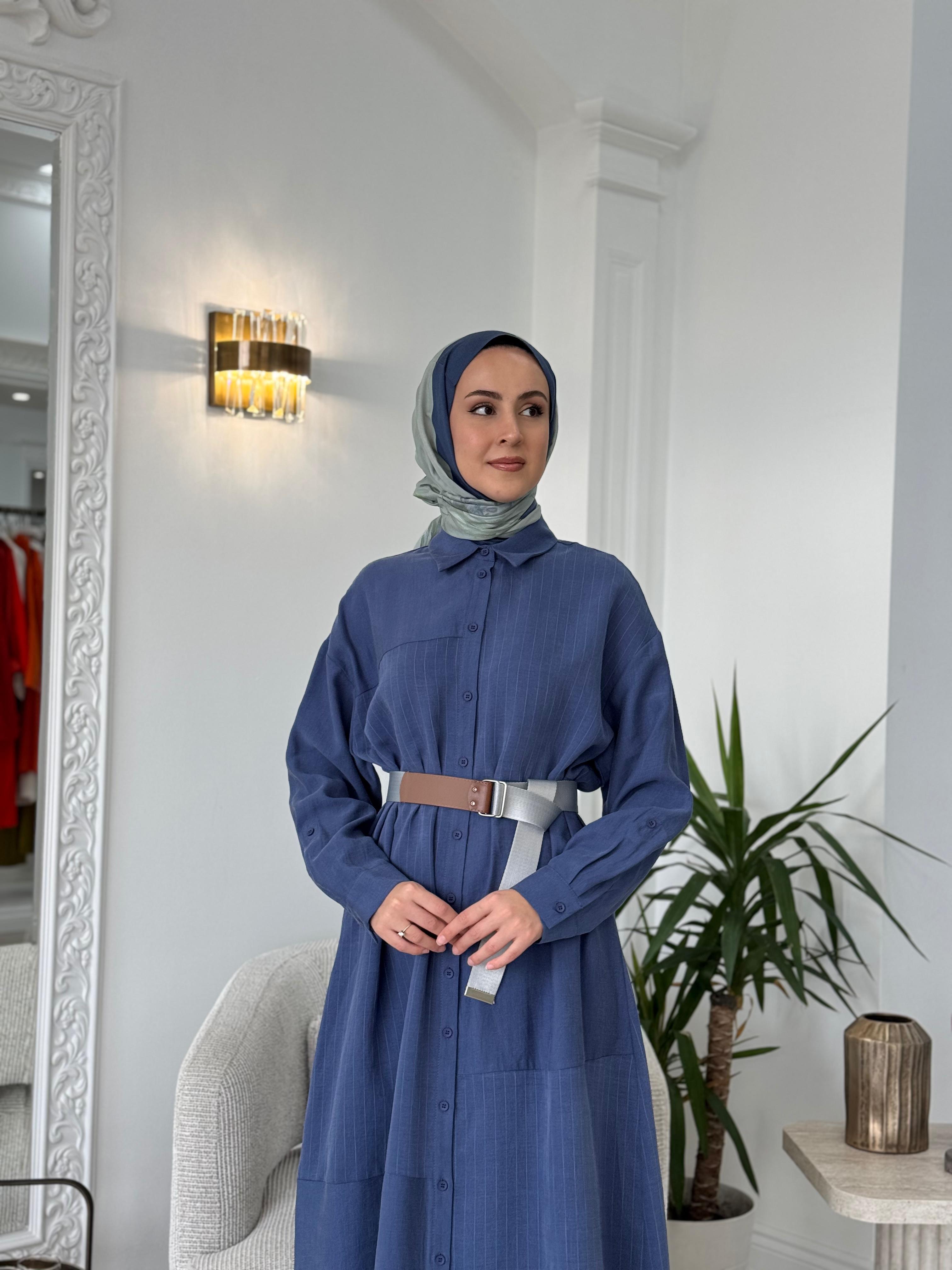 Nurcan Çetin Gömlek Elbise İndigo 25242