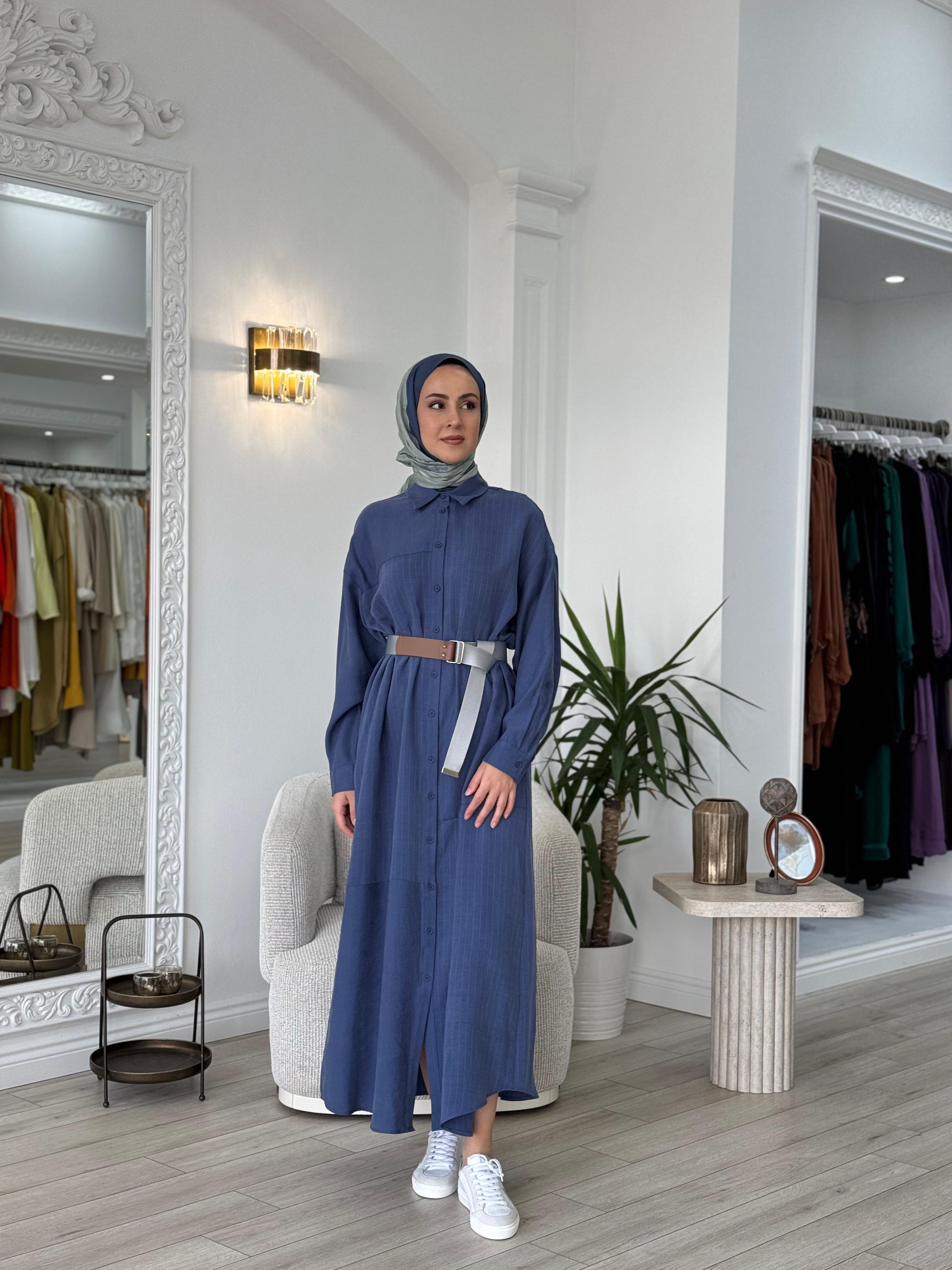 Nurcan Çetin Gömlek Elbise İndigo 25242