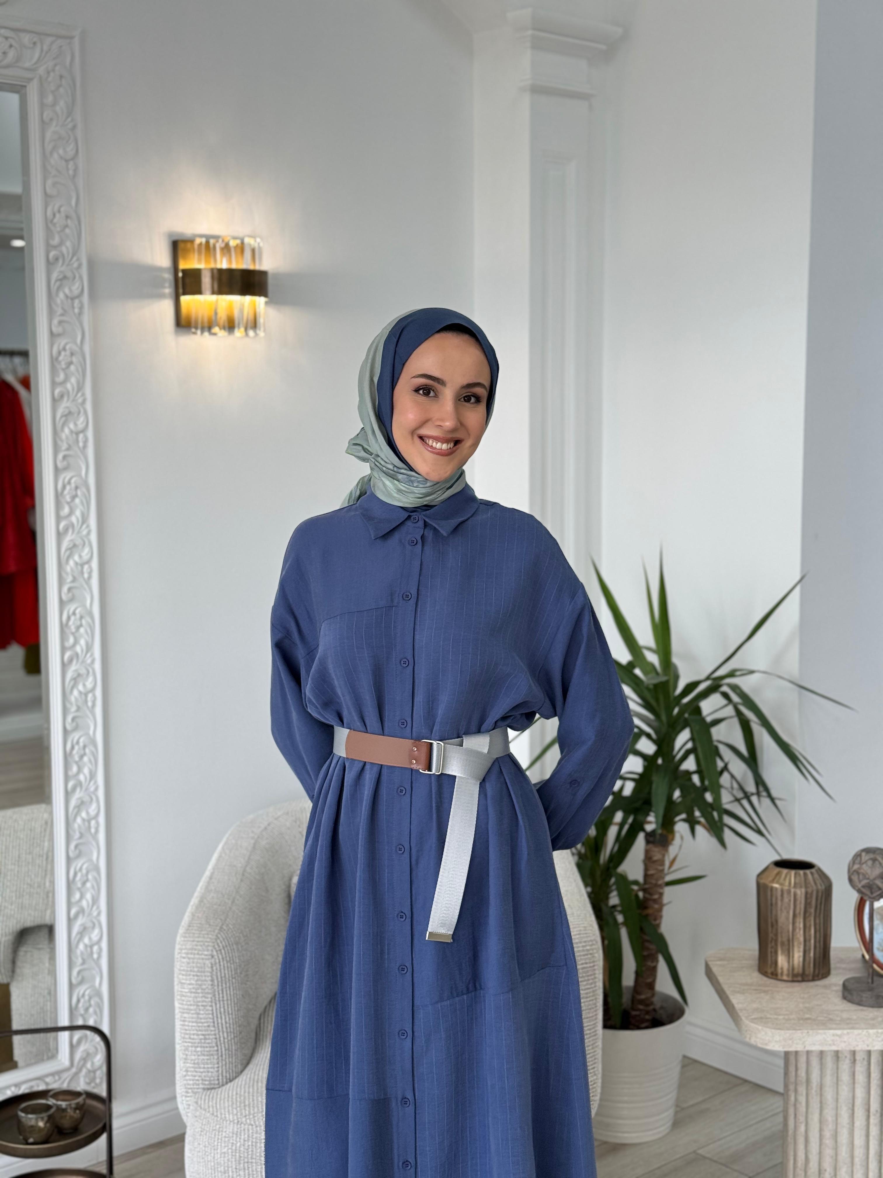 Nurcan Çetin Gömlek Elbise İndigo 25242