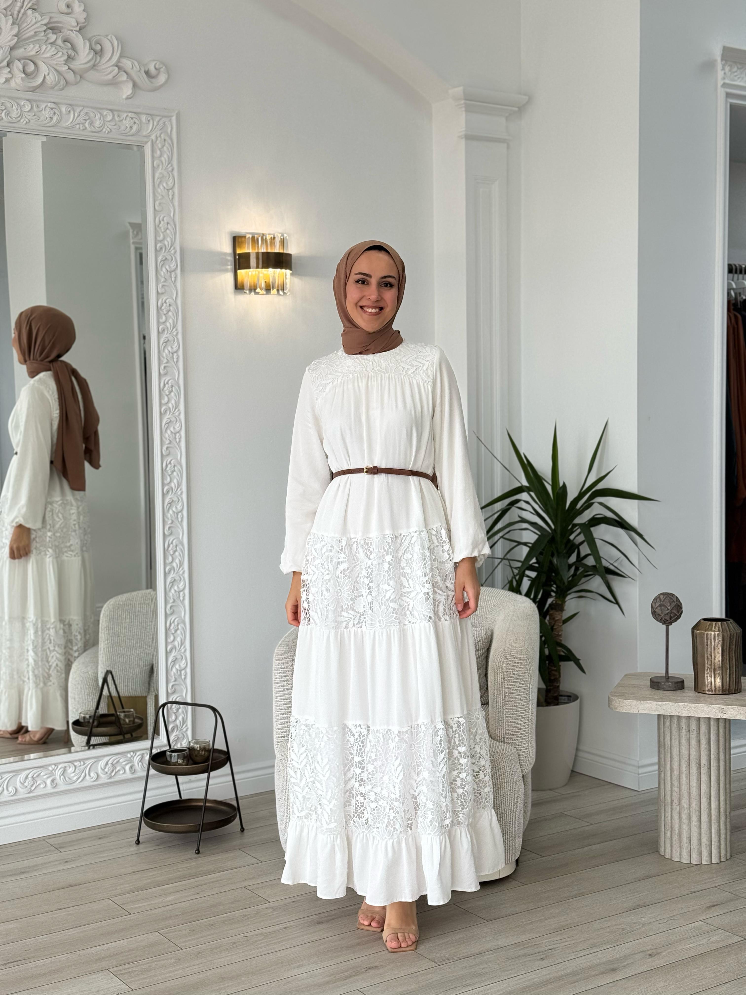 Nurcan Çetin Güpür Detaylı Elbise 25106