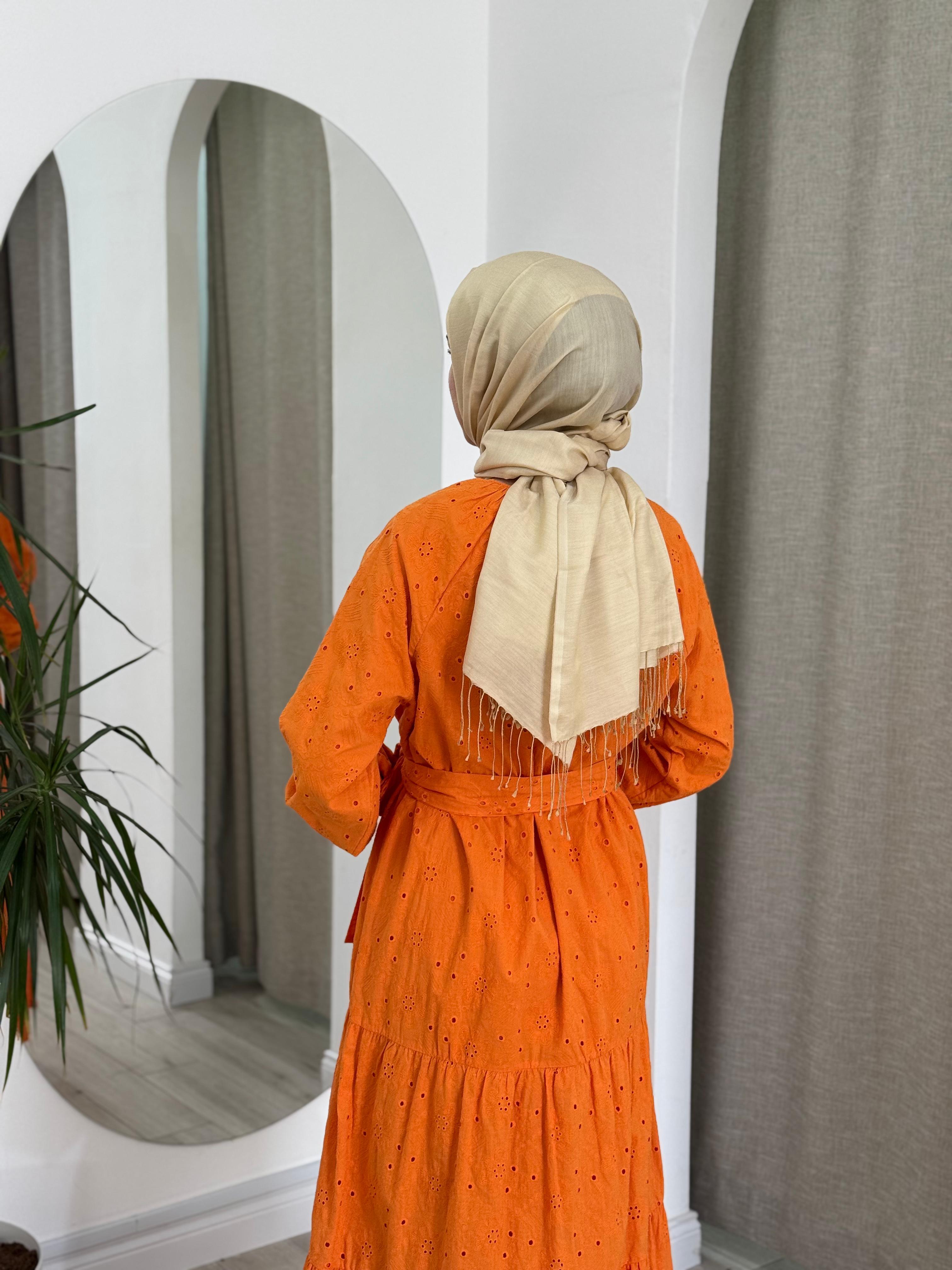Nurcan Çetin Güpür Elbise Oranj 23132