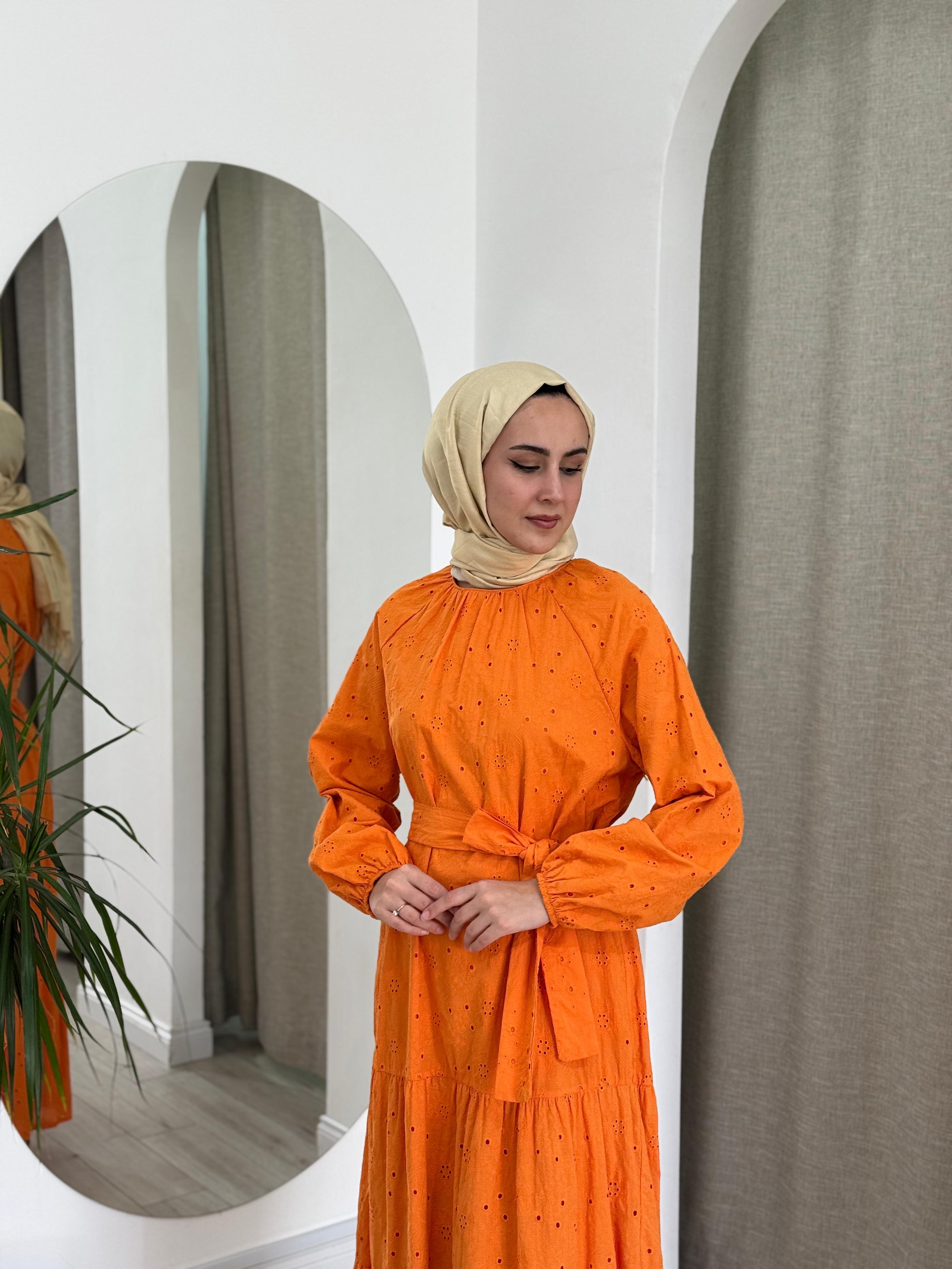 Nurcan Çetin Güpür Elbise Oranj 23132