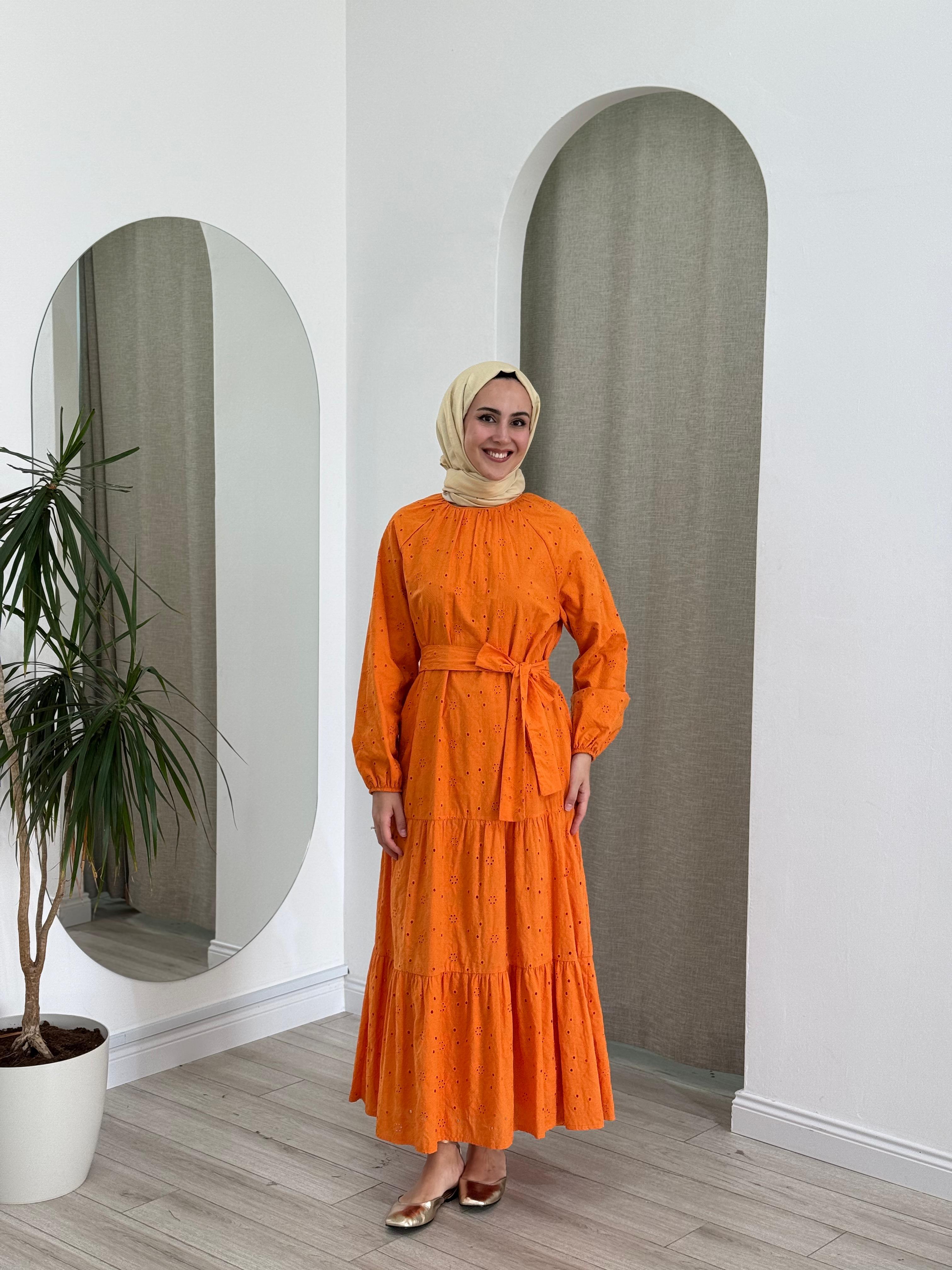 Nurcan Çetin Güpür Elbise Oranj 23132
