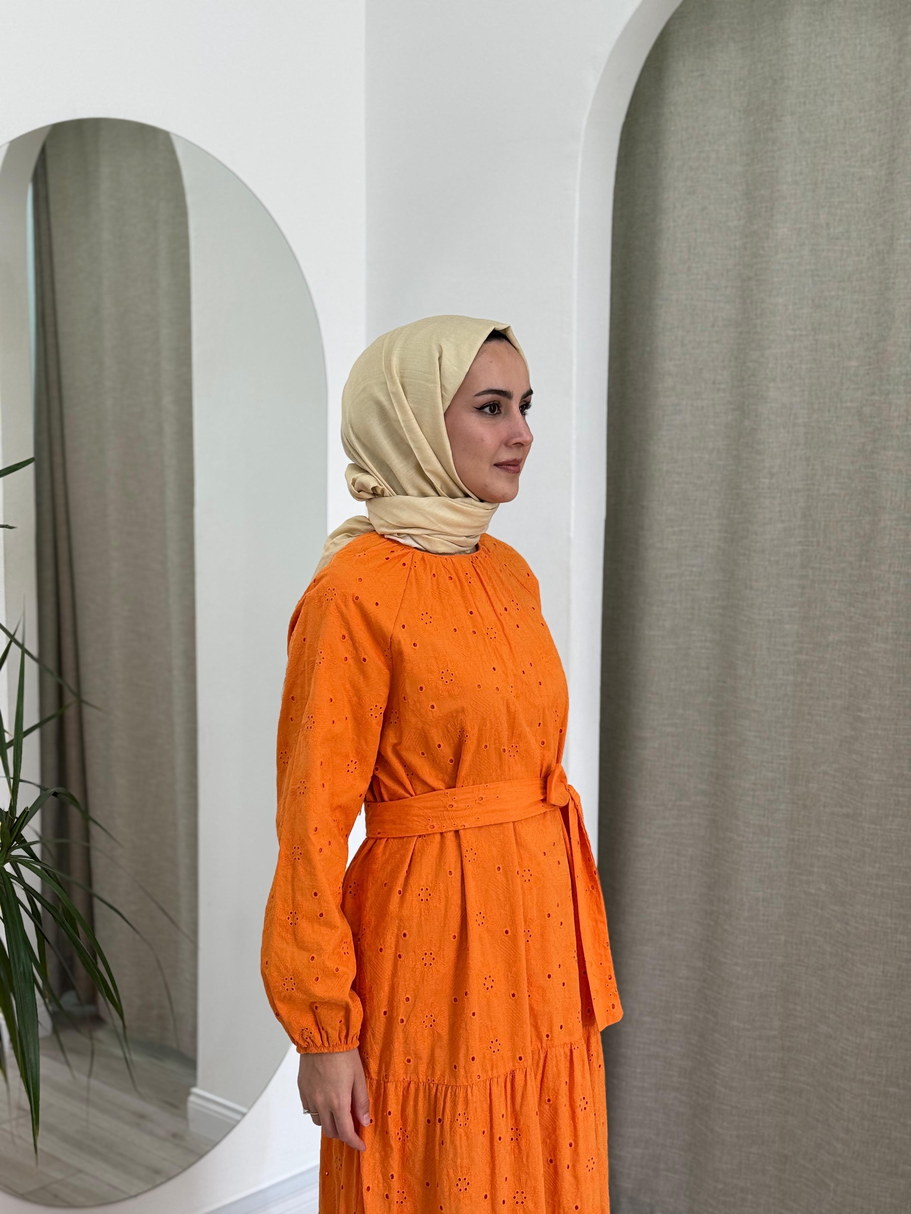 Nurcan Çetin Güpür Elbise Oranj 23132