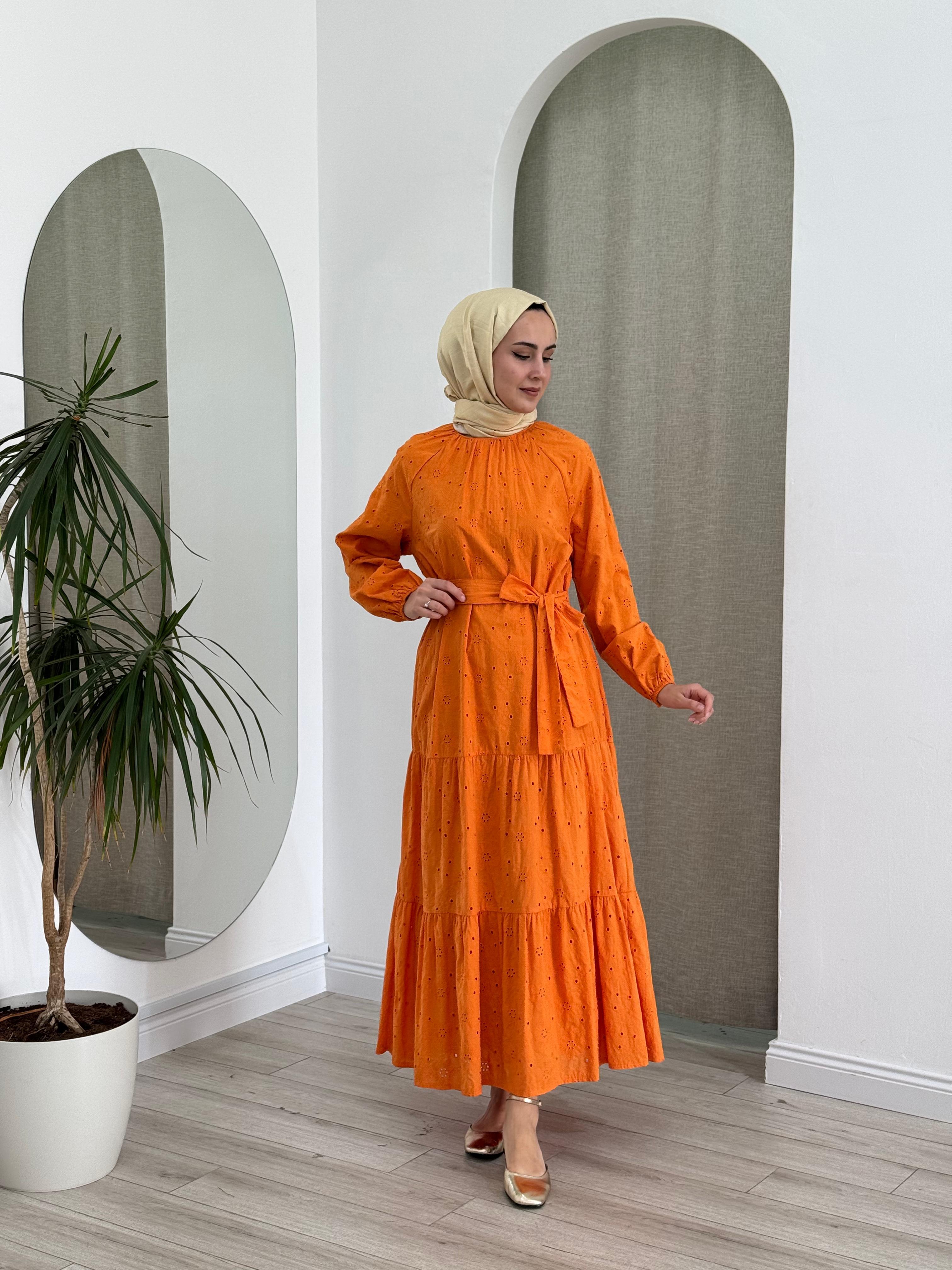 Nurcan Çetin Güpür Elbise Oranj 23132