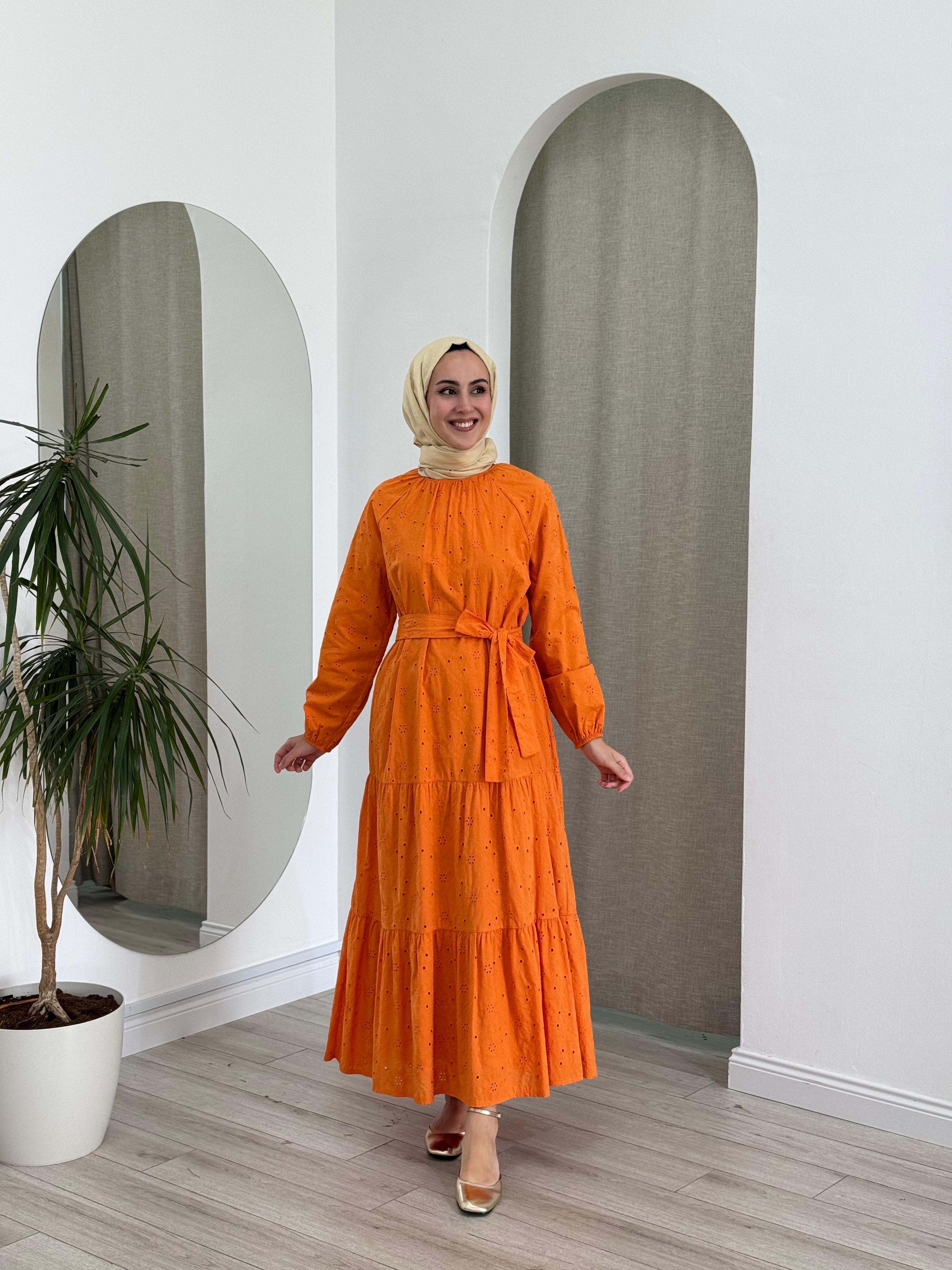 Nurcan Çetin Güpür Elbise Oranj 23132