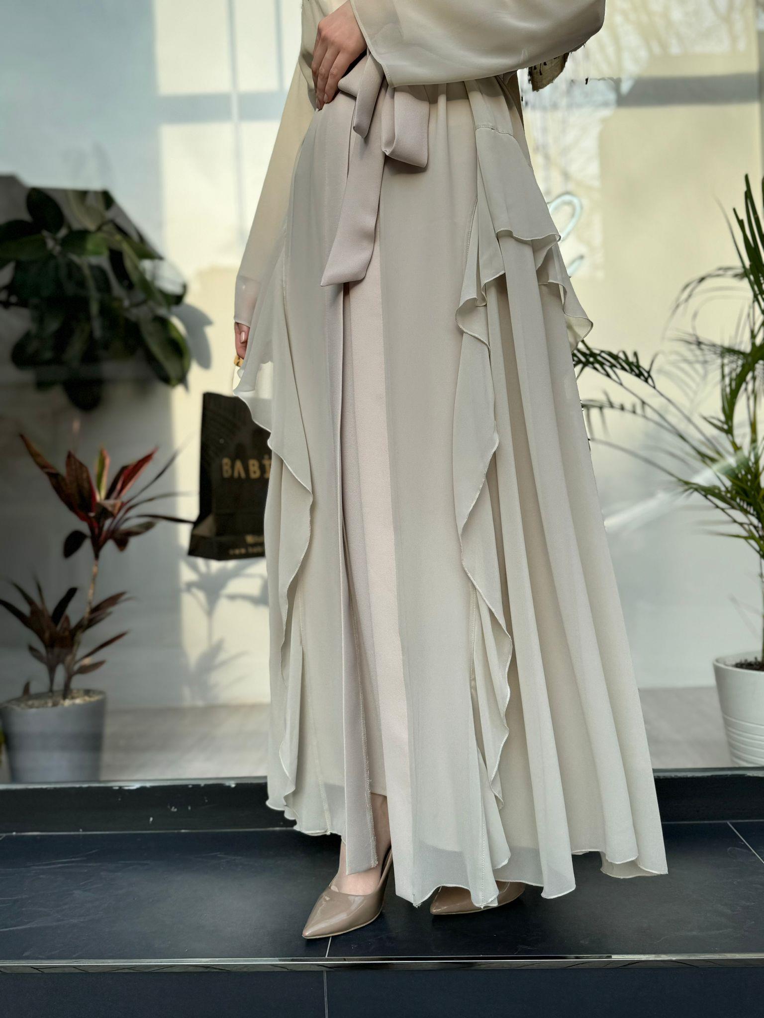 Nurcan Çetin İşlemeli İkili Abaya Bej 7640