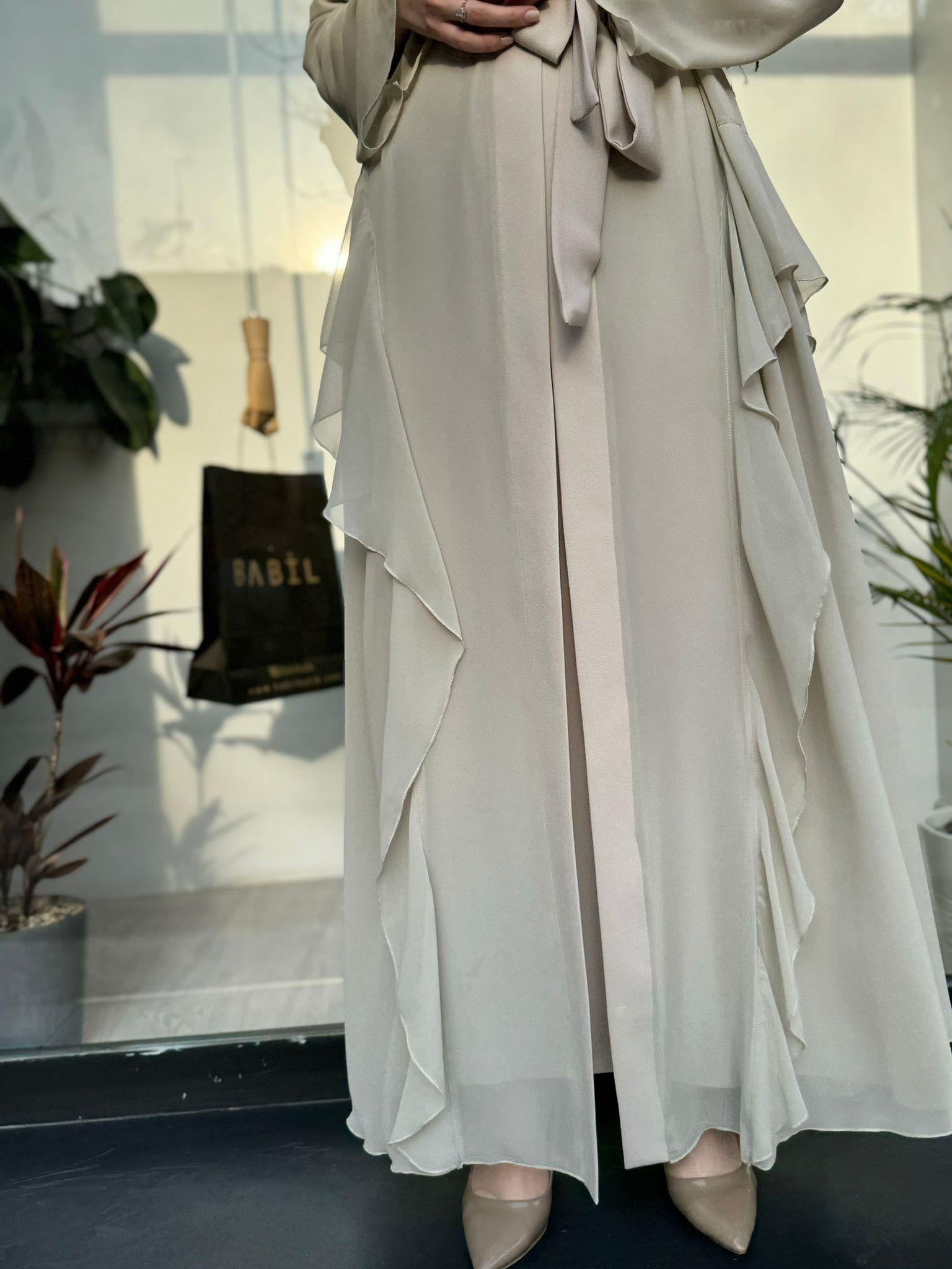 Nurcan Çetin İşlemeli İkili Abaya Bej 7640