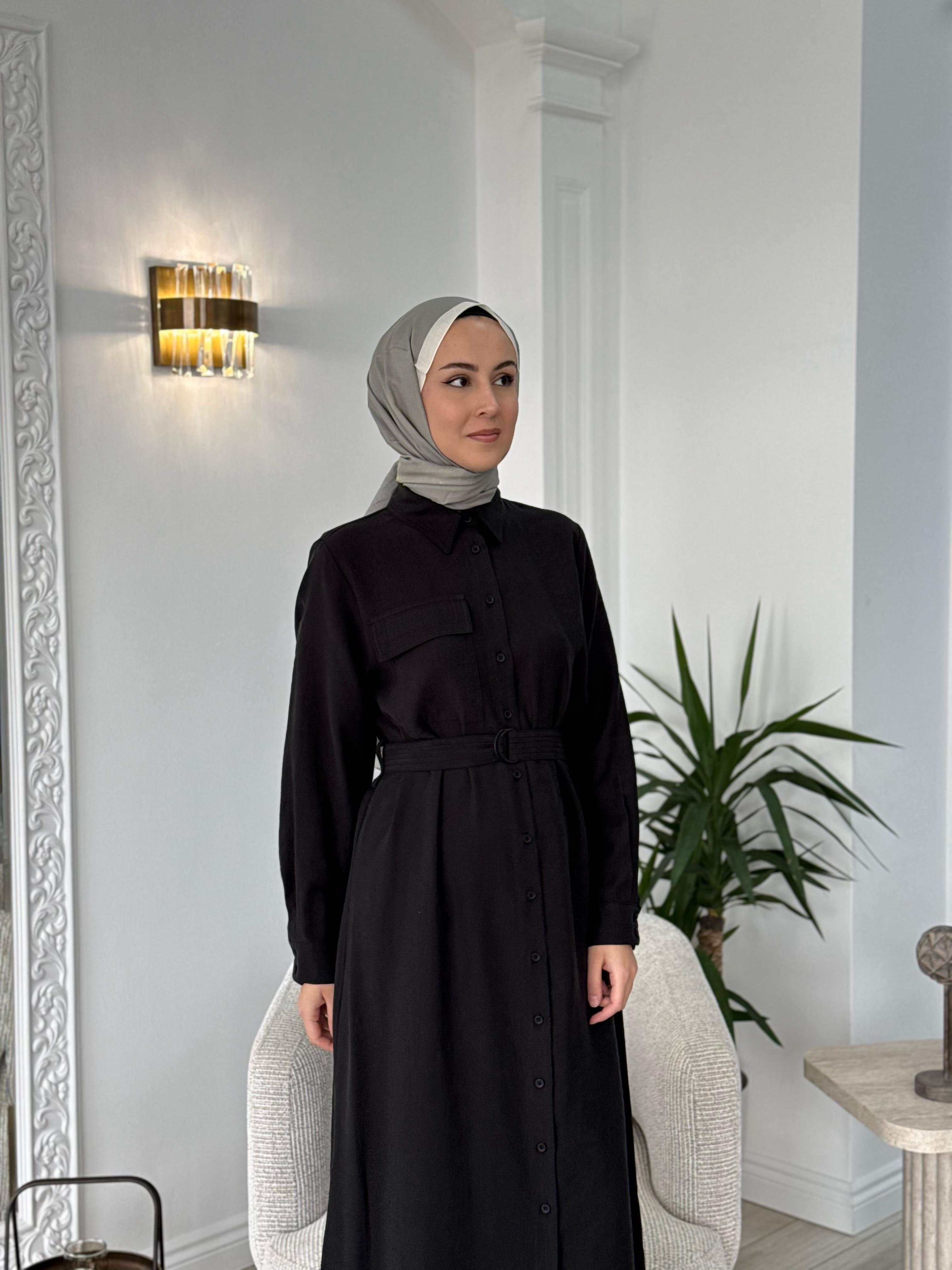Nurcan Çetin Kemerli Gömlek Kap Siyah 25207