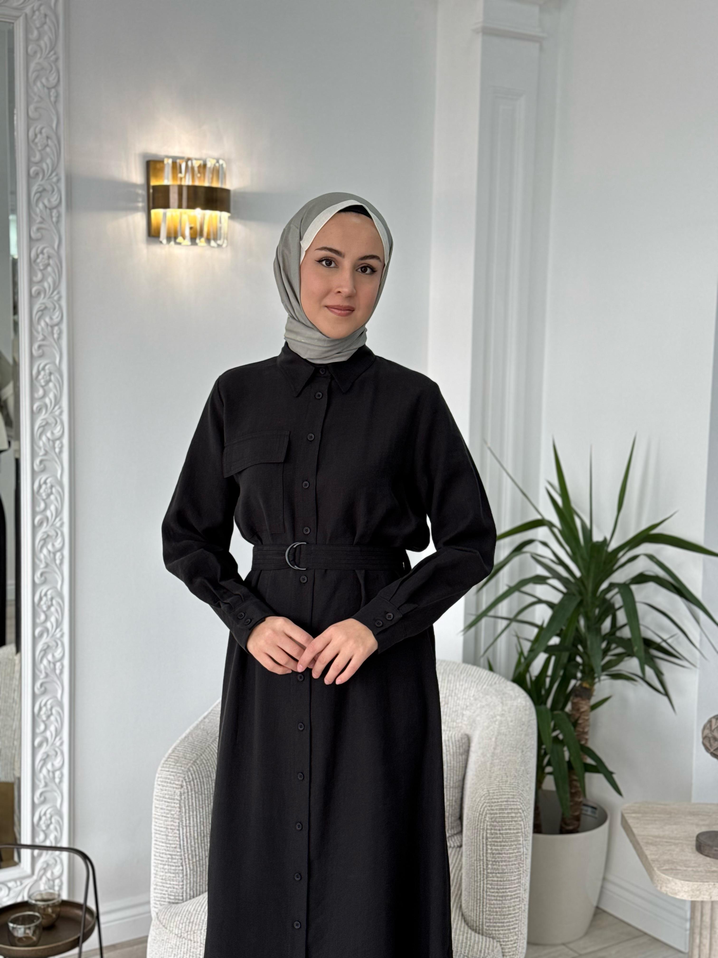 Nurcan Çetin Kemerli Gömlek Kap Siyah 25207