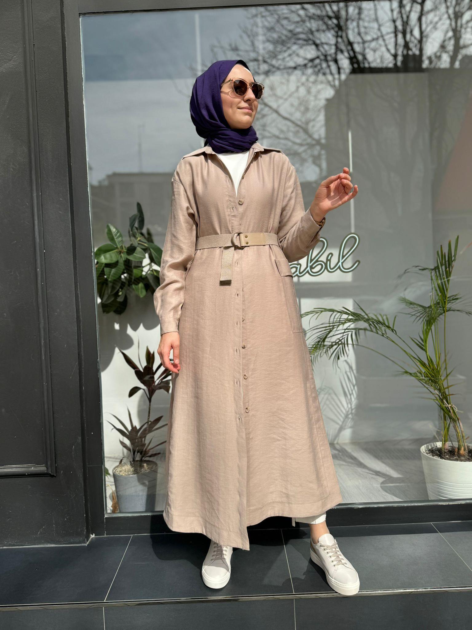 Nurcan Çetin Kemerli Uzun Tunik Gömlek Taş 24323
