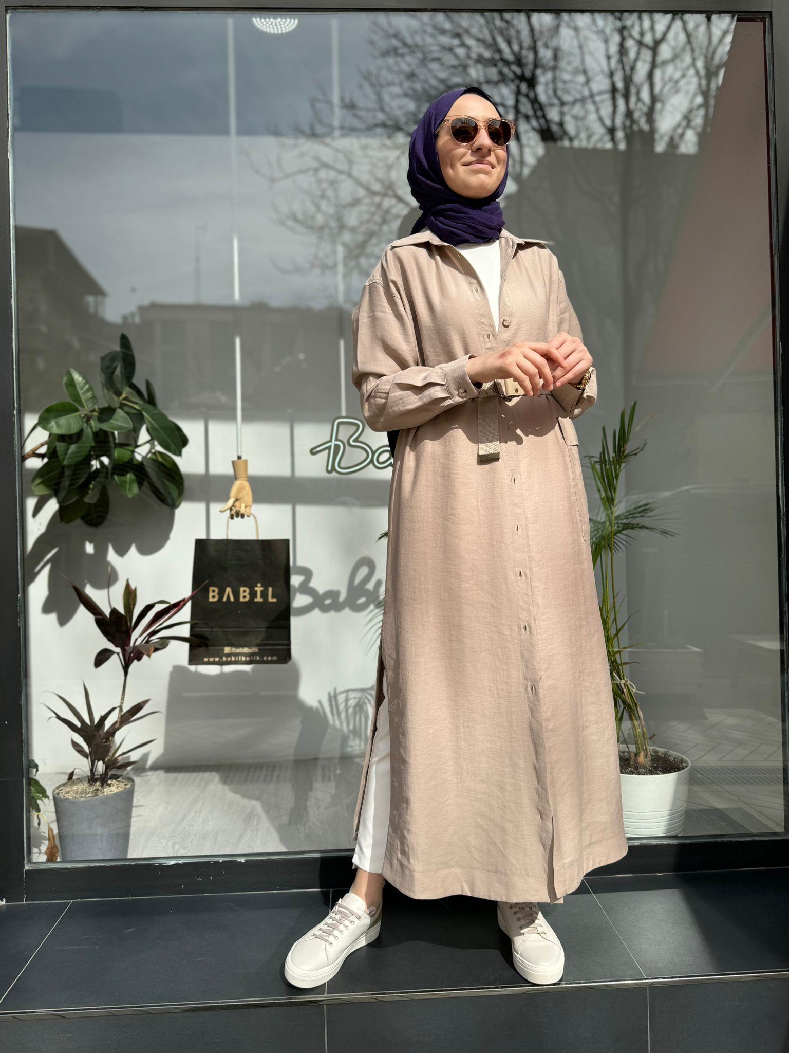 Nurcan Çetin Kemerli Uzun Tunik Gömlek Taş 24323