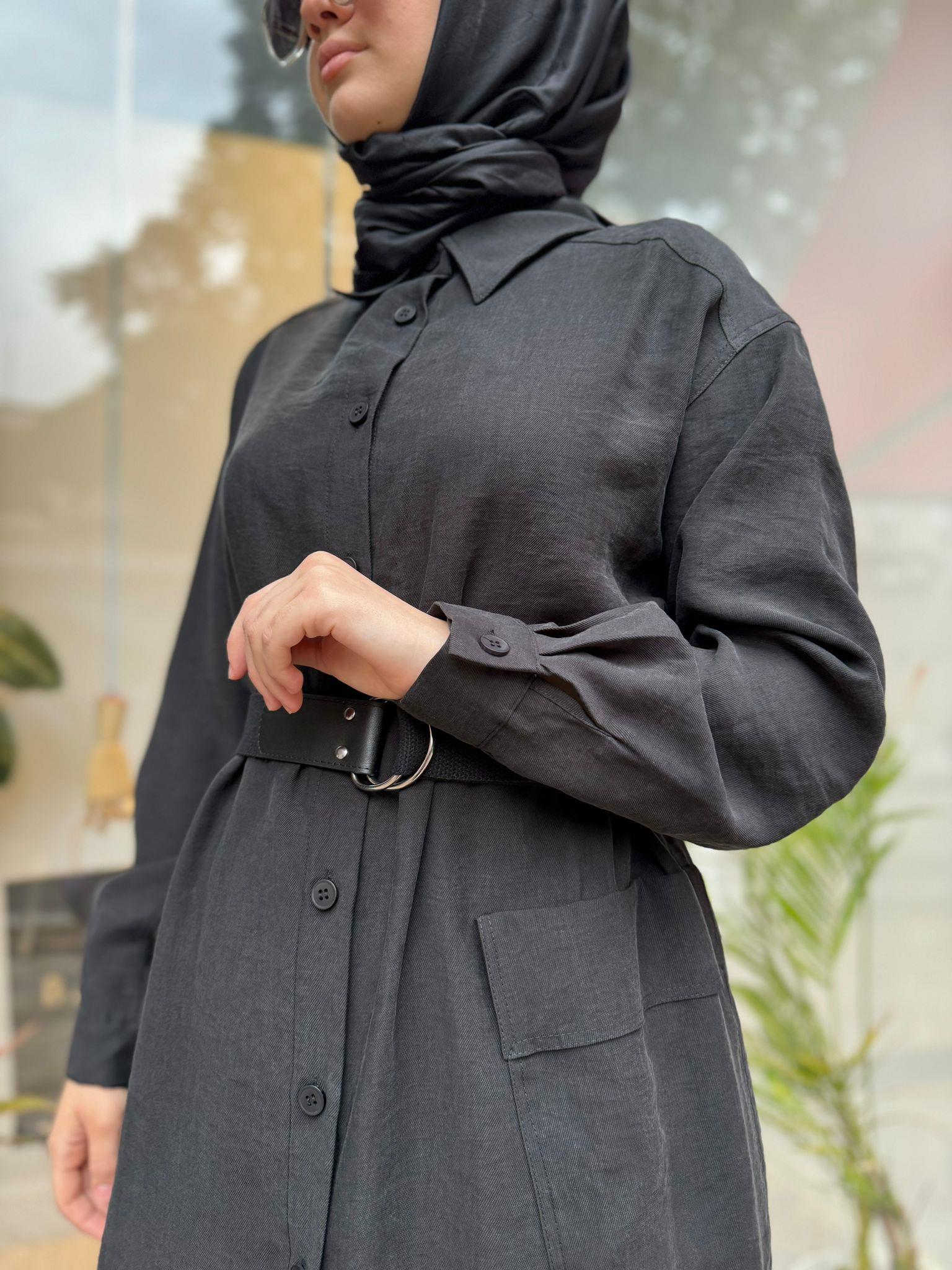Nurcan Çetin Kemerli Uzun Tunik Siyah 24323