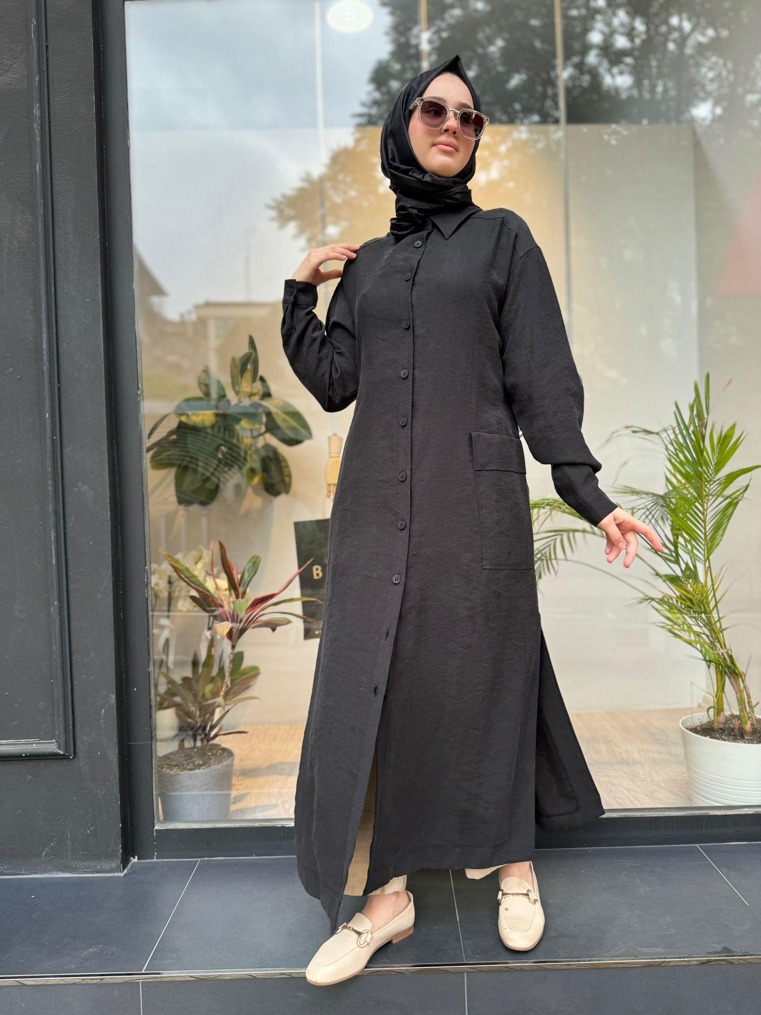 Nurcan Çetin Kemerli Uzun Tunik Siyah 24323