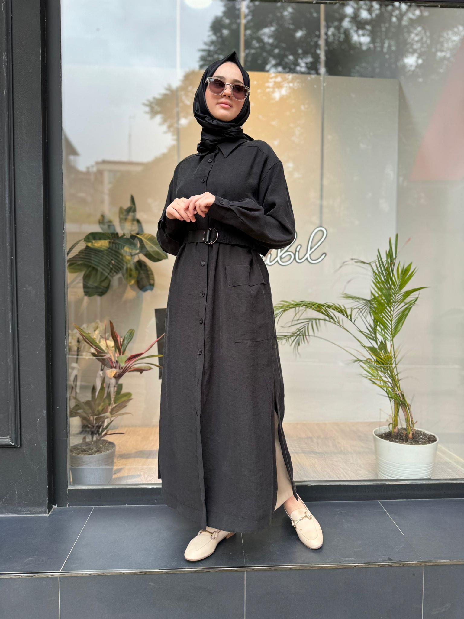 Nurcan Çetin Kemerli Uzun Tunik Siyah 24323
