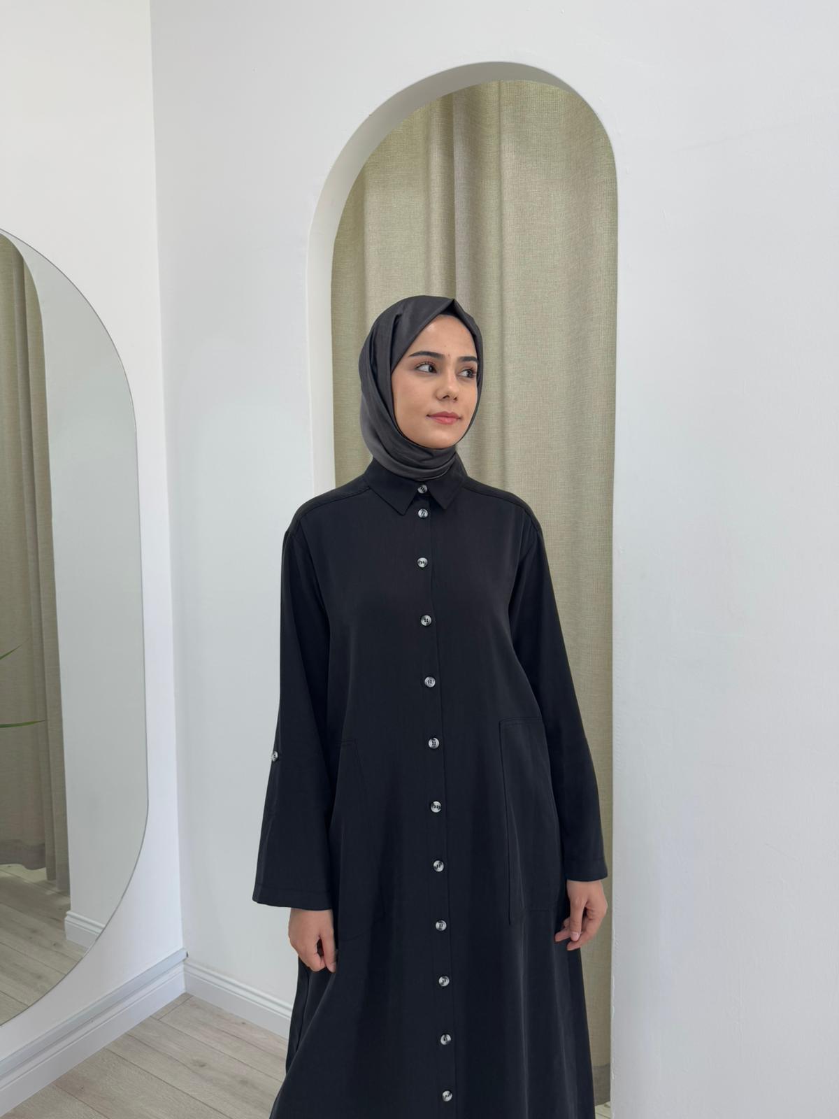 Nurcan Çetin Kemik Düğme Detaylı Elbise Siyah 25150