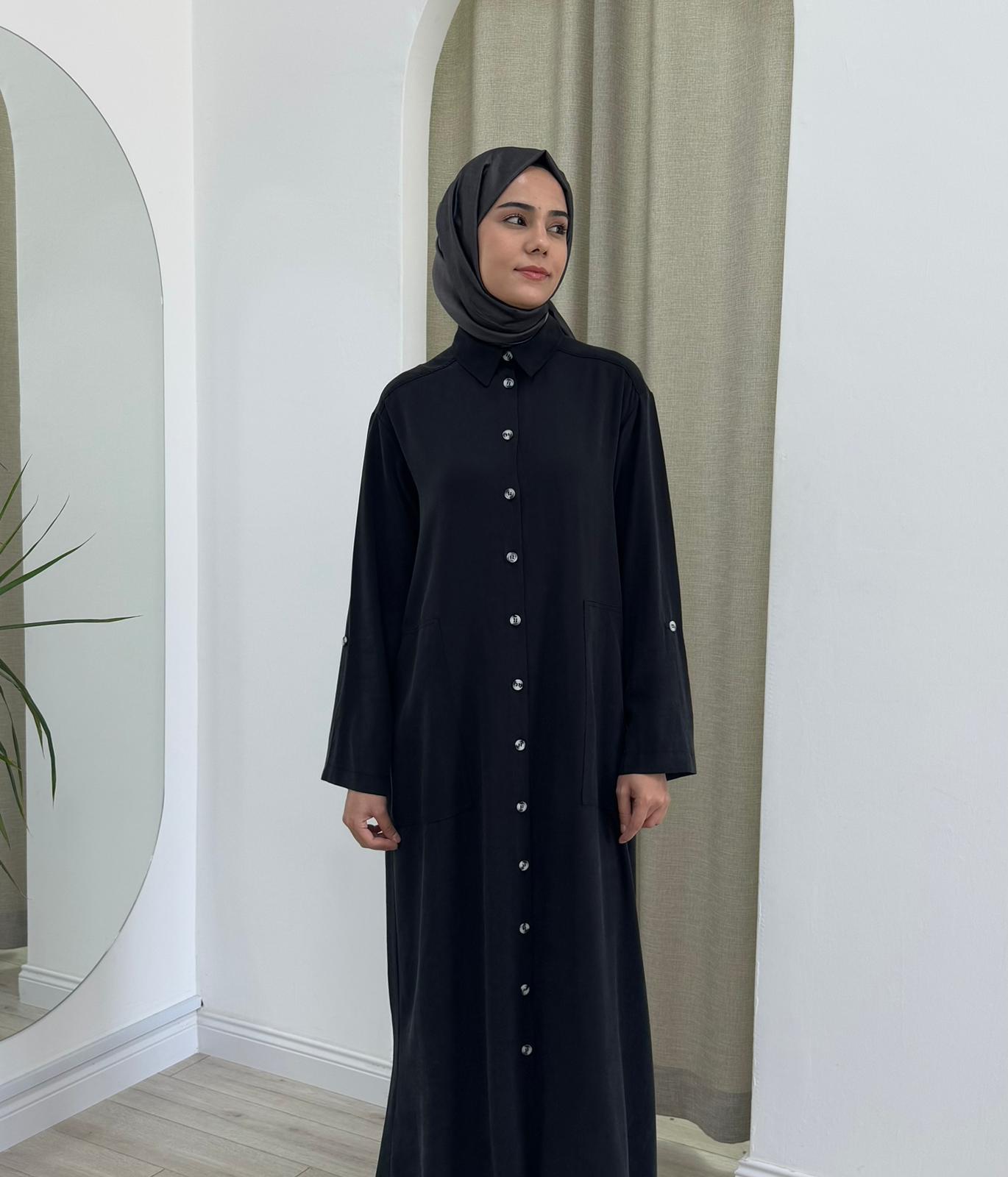 Nurcan Çetin Kemik Düğme Detaylı Elbise Siyah 25150