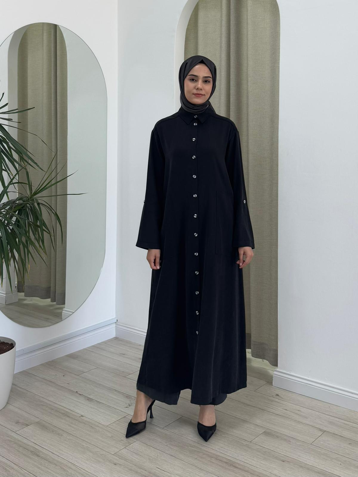 Nurcan Çetin Kemik Düğme Detaylı Elbise Siyah 25150