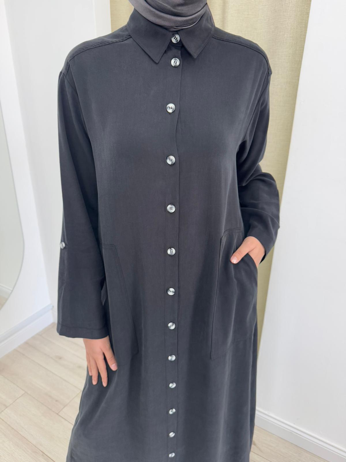 Nurcan Çetin Kemik Düğme Detaylı Elbise Siyah 25150