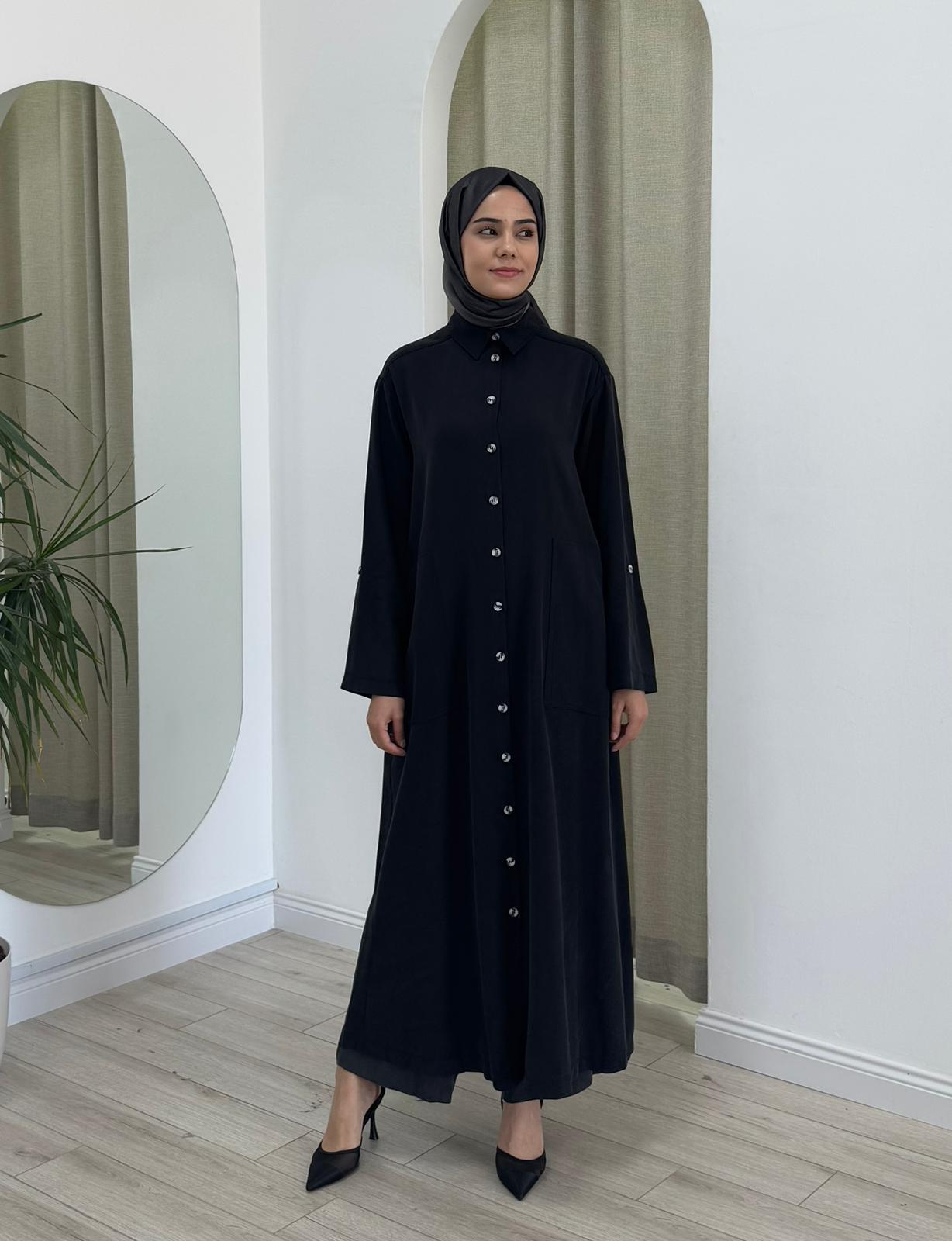 Nurcan Çetin Kemik Düğme Detaylı Elbise Siyah 25150