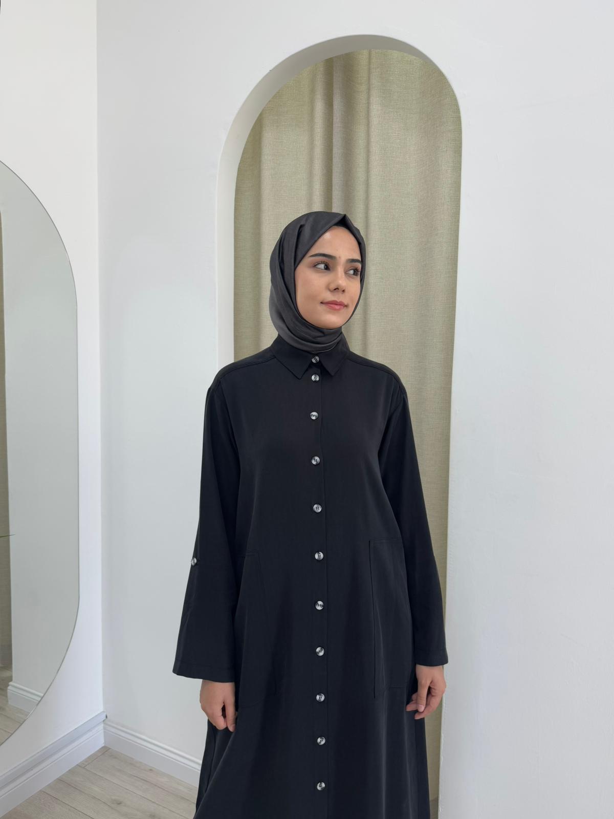 Nurcan Çetin Kemik Düğme Detaylı Elbise Siyah 25150