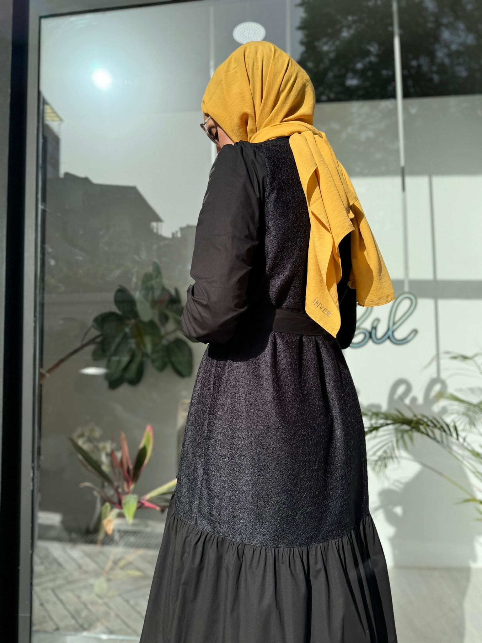 Nurcan Çetin Koton Üstü Dokulu Elbise Siyah 24151