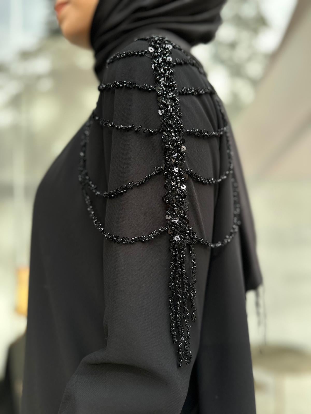Nurcan Çetin Omuz Taşlı Abiye Ferace Siyah 7900